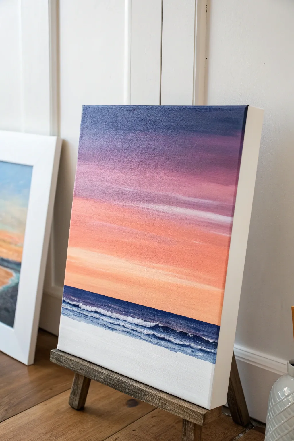 Minimal sunset gradient acrylic with a simple horizon line, an easy calming idea for beginners
