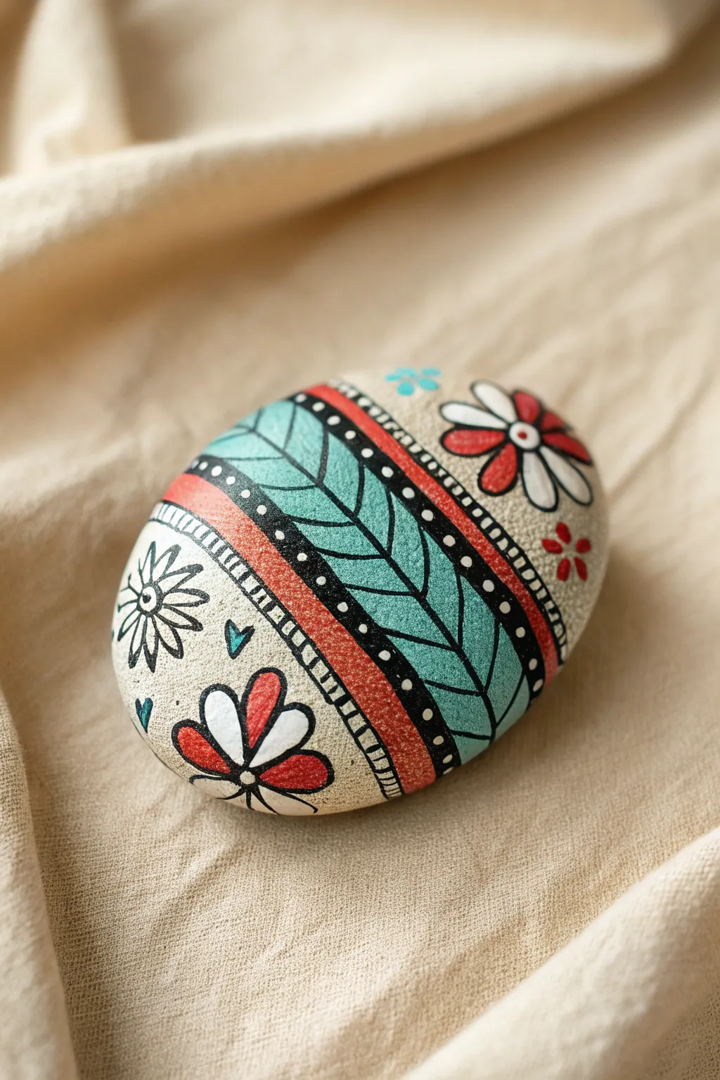 Painted rock doodles with acrylic paint pens, styled in a minimalist Scandinavian boho flat lay.