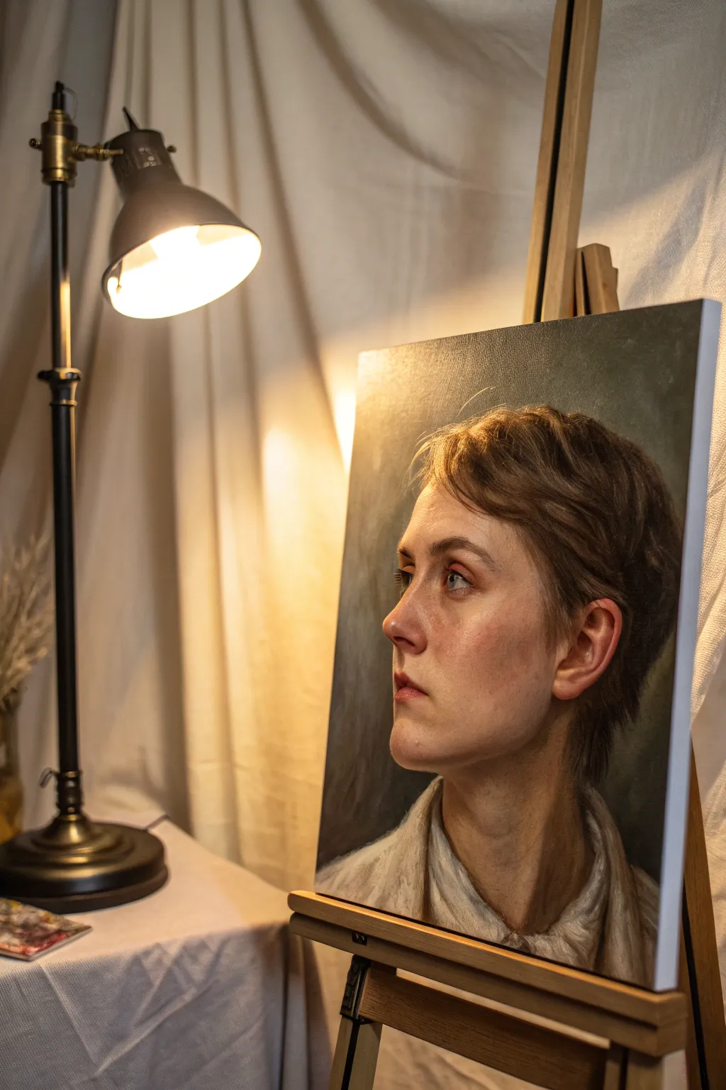 Chiaroscuro acrylic portrait study: one lamp, bold shadows, and delicate skin value shifts.