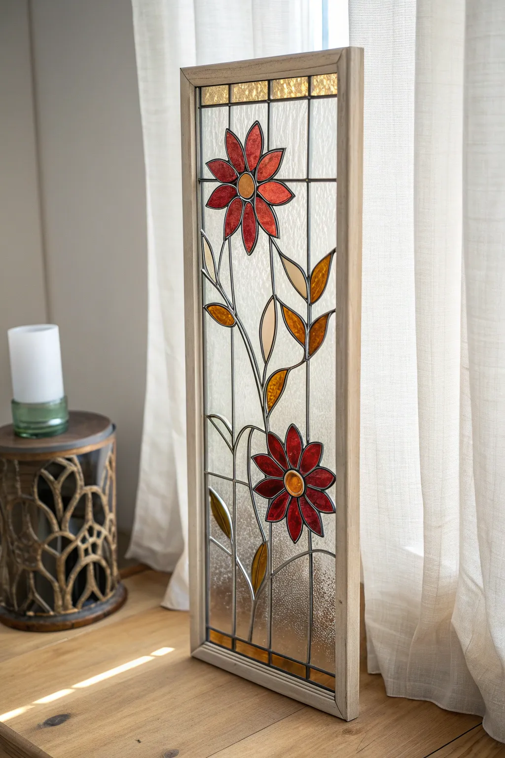 Glowing faux stained glass florals with raised outlines and translucent paint for a dreamy finish.
