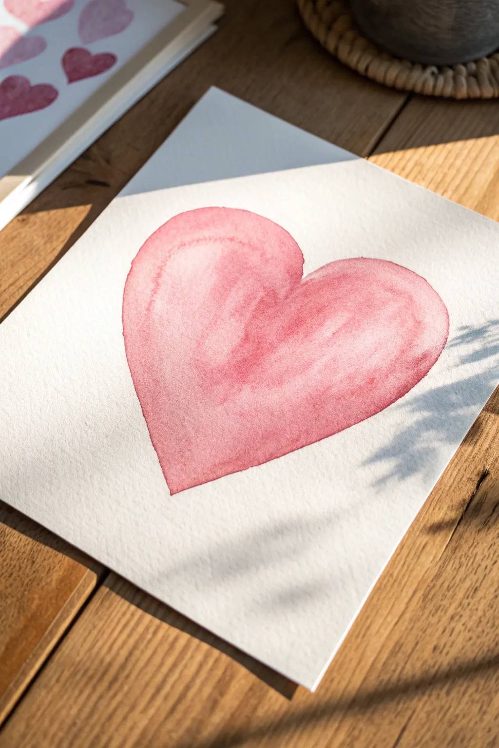 Classic blush gradient heart on off-white paper, minimalist Scandinavian mood with soft contrast