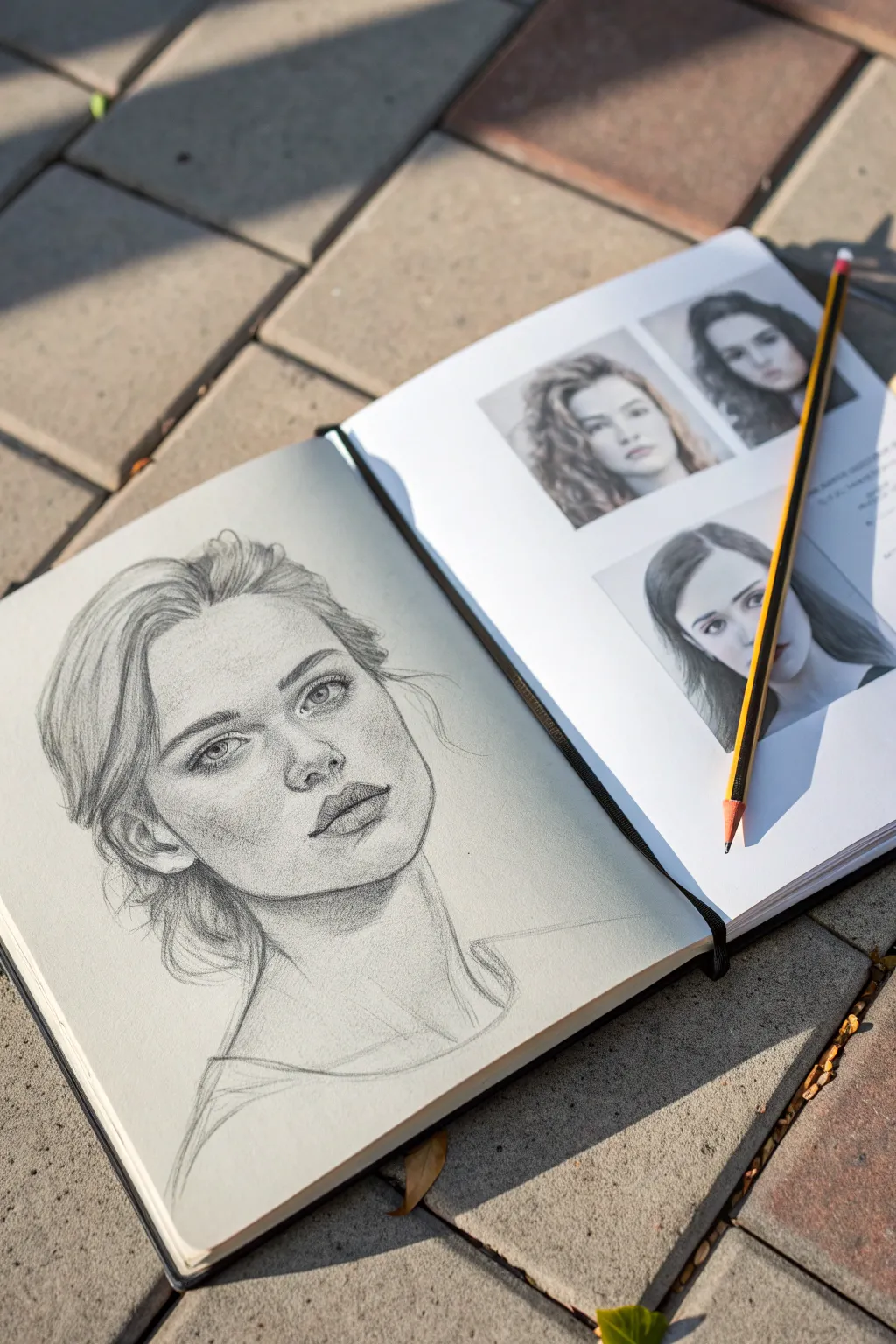 Clean self-portrait sketch with light guides and mini feature studies for easy all about me ideas