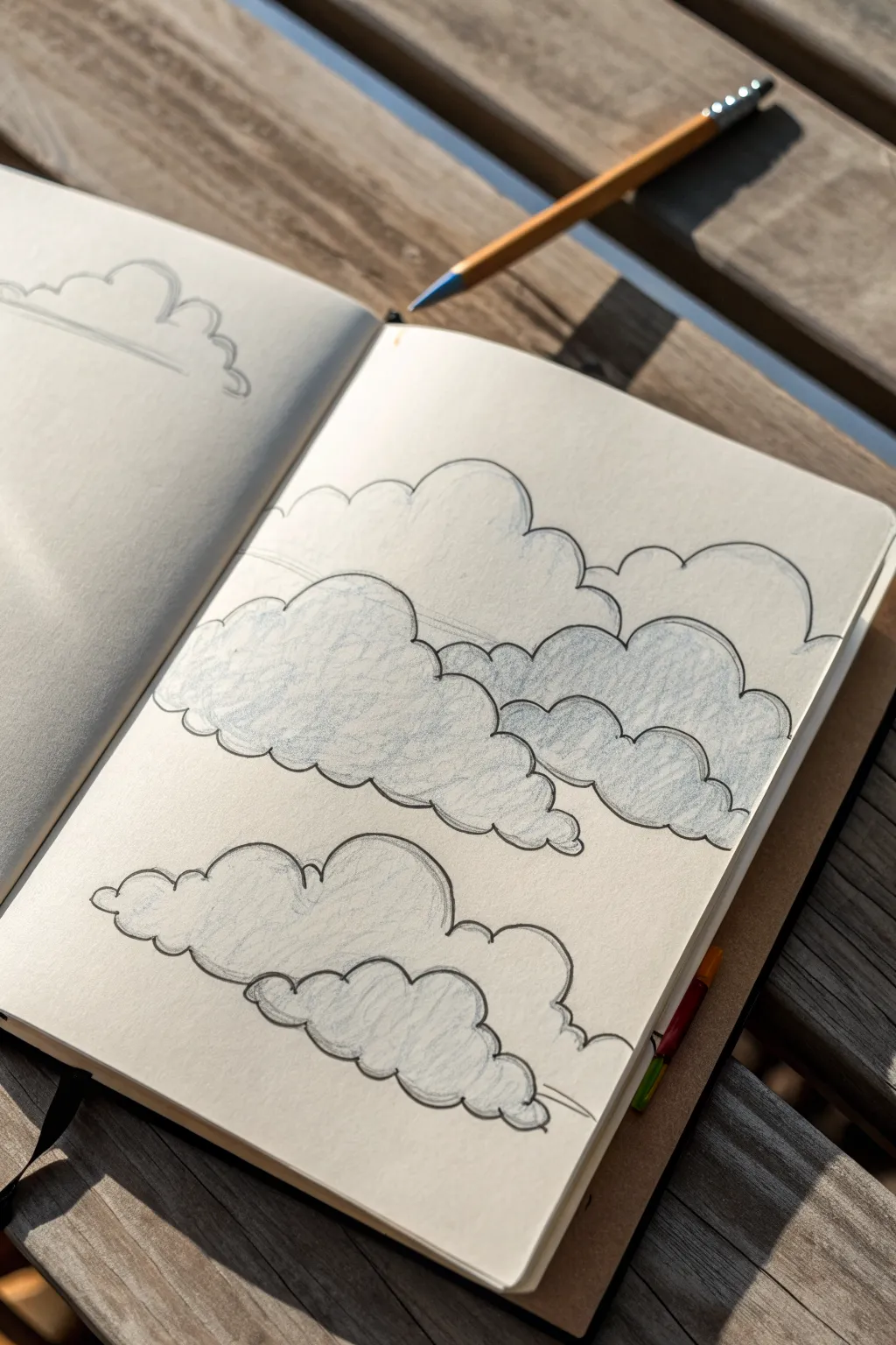 Classic puffy cumulus cloud sketch with soft shading, minimalist and calming to practice.