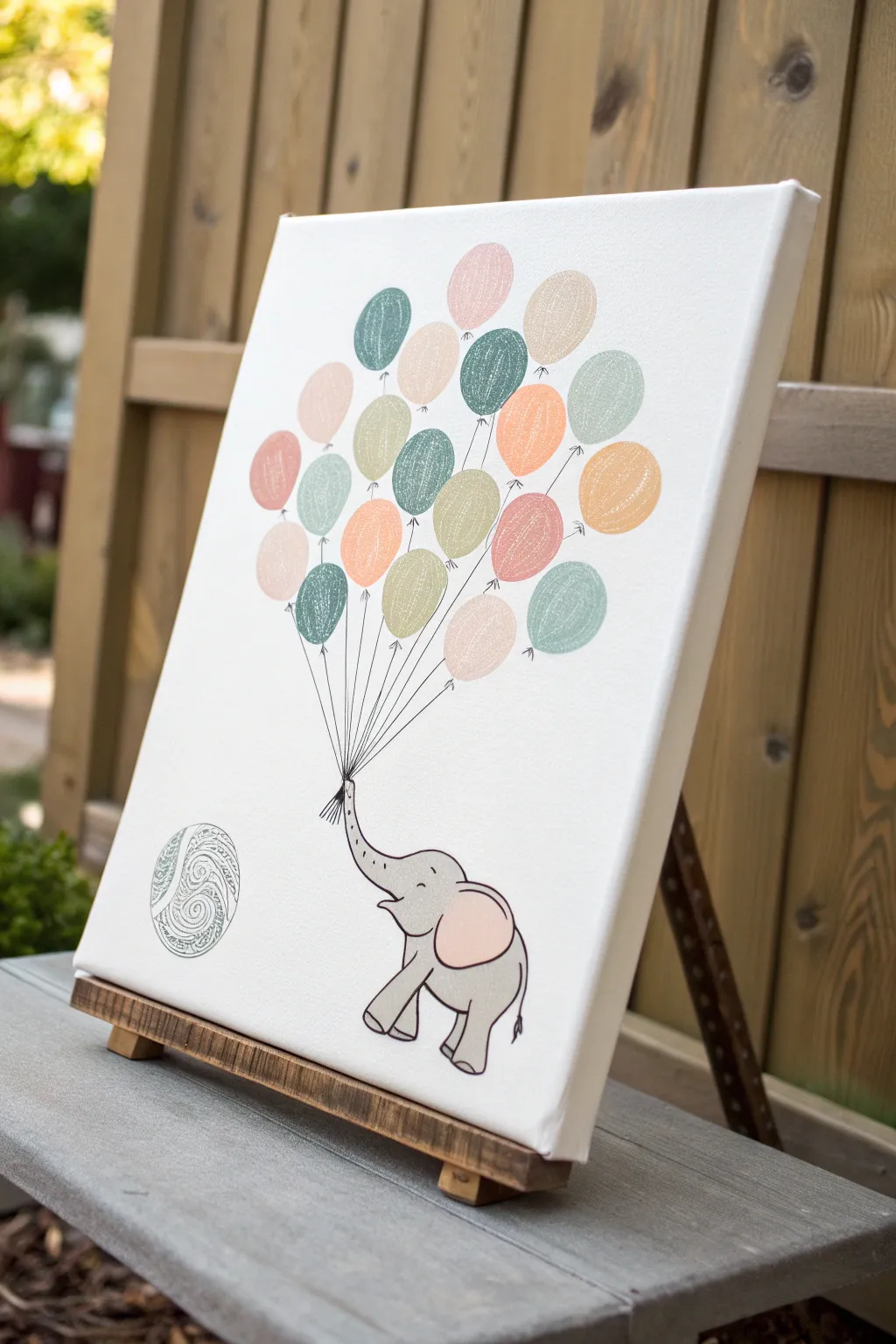 Minimal elephant fingerprint balloon bouquet guestbook canvas, sweet and simple for a baby shower