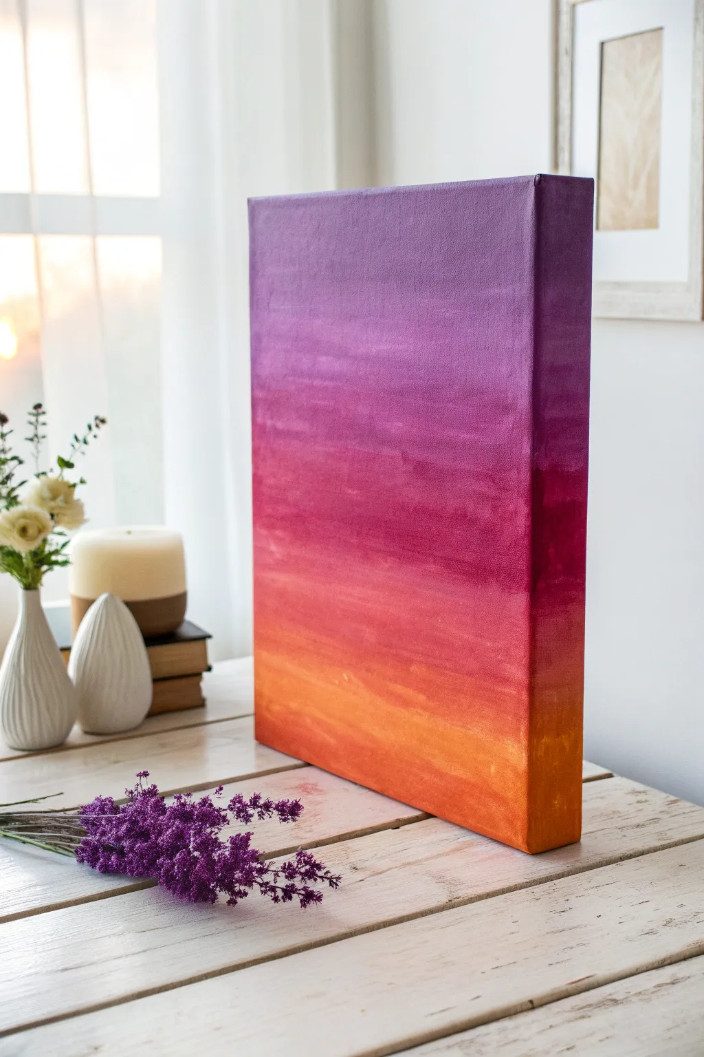 Master the art of seamless blending with this dreamy violet-to-orange ombré gradient technique.