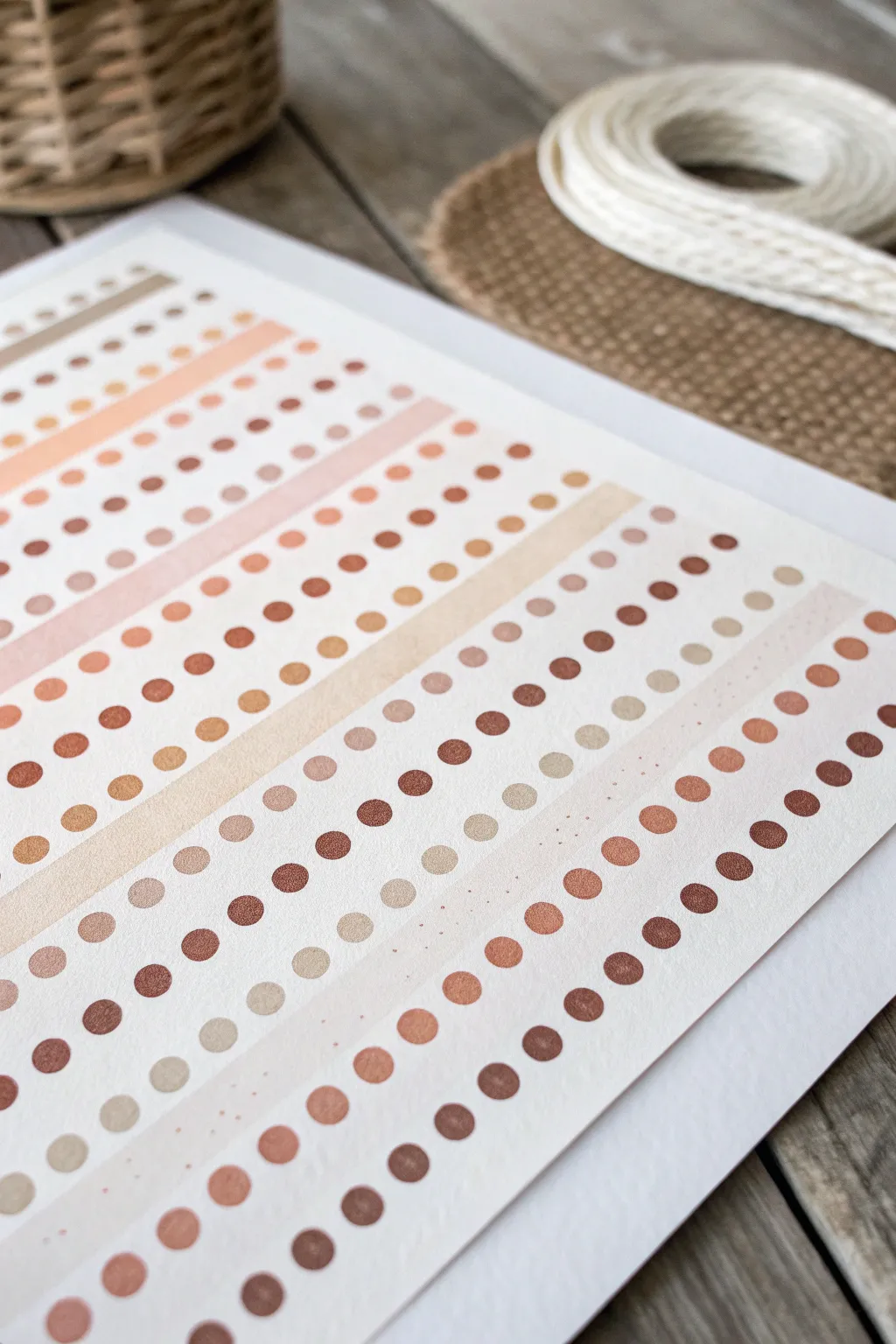 Classic polka dot background patterns in soft tone-on-tone rows, from tight to airy spacing.