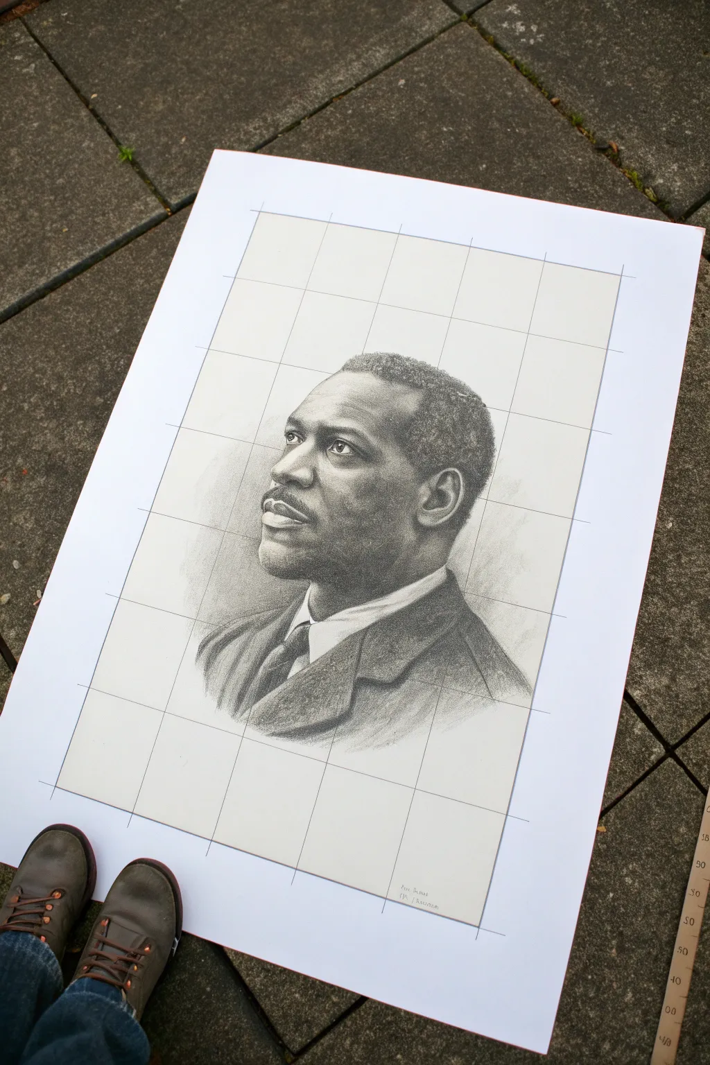 Graphite portrait study in progress, celebrating Black history with calm minimalist craft.