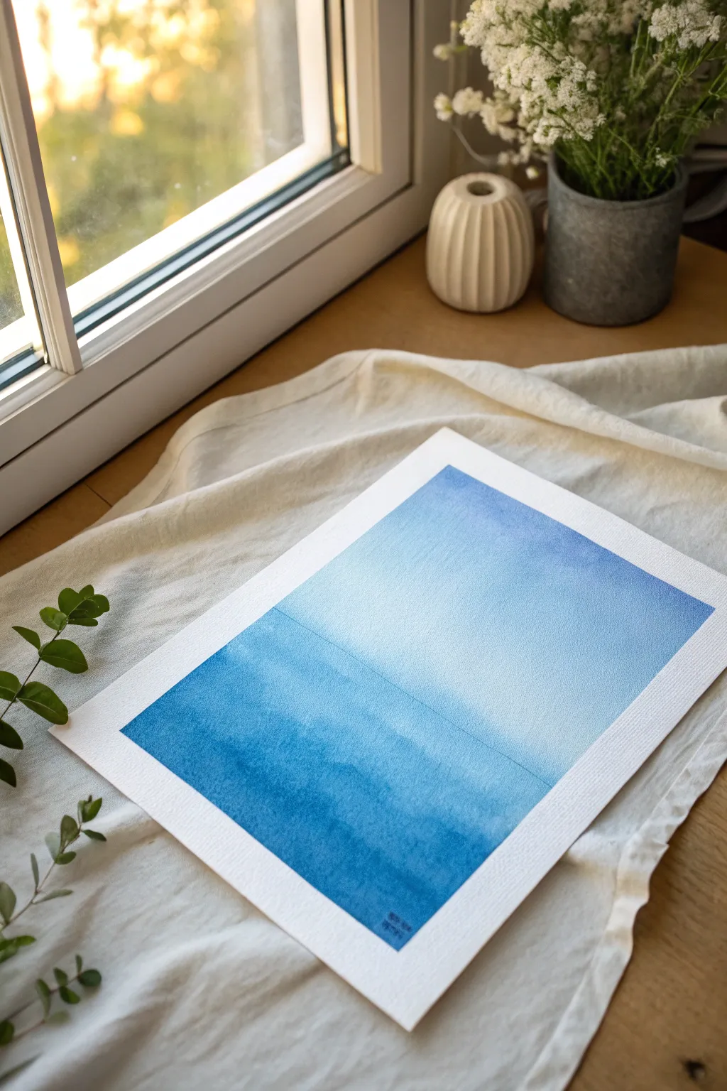 Classic smooth blue sky gradient study, calming minimalist practice with seamless blending.