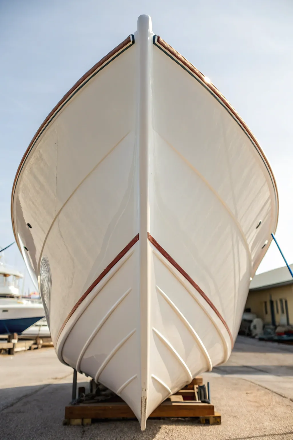 Crisp white hull with a razor thin accent stripe for a clean, modern boat paint look.