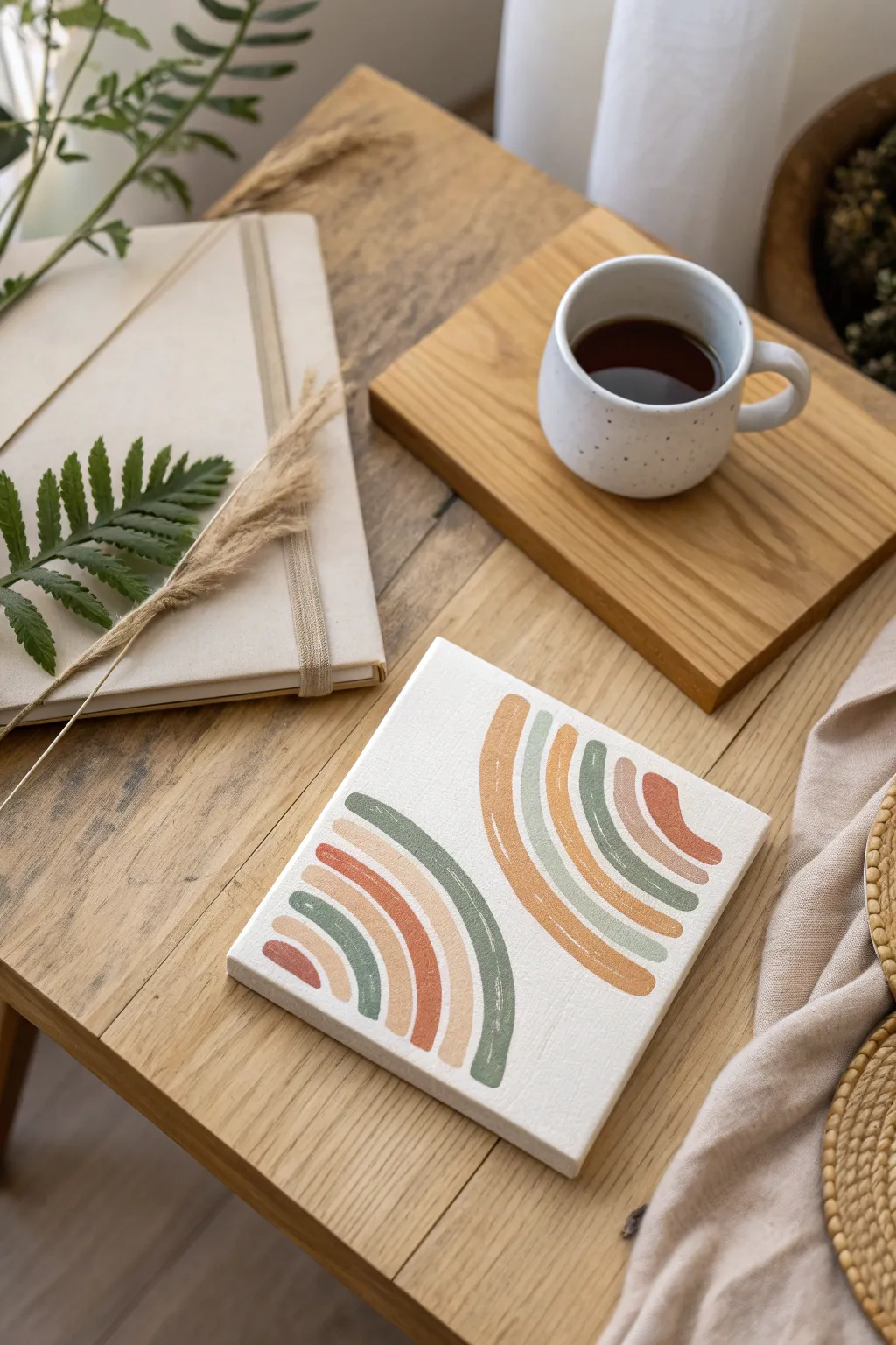 Easy boho art: abstract earth-tone arches on a small canvas, simple and calming.