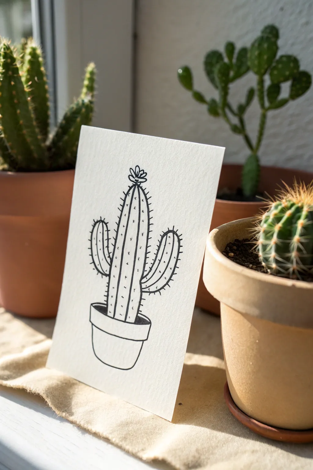 Simple potted cactus doodle with clean lines and cozy clay pot, perfect for beginners