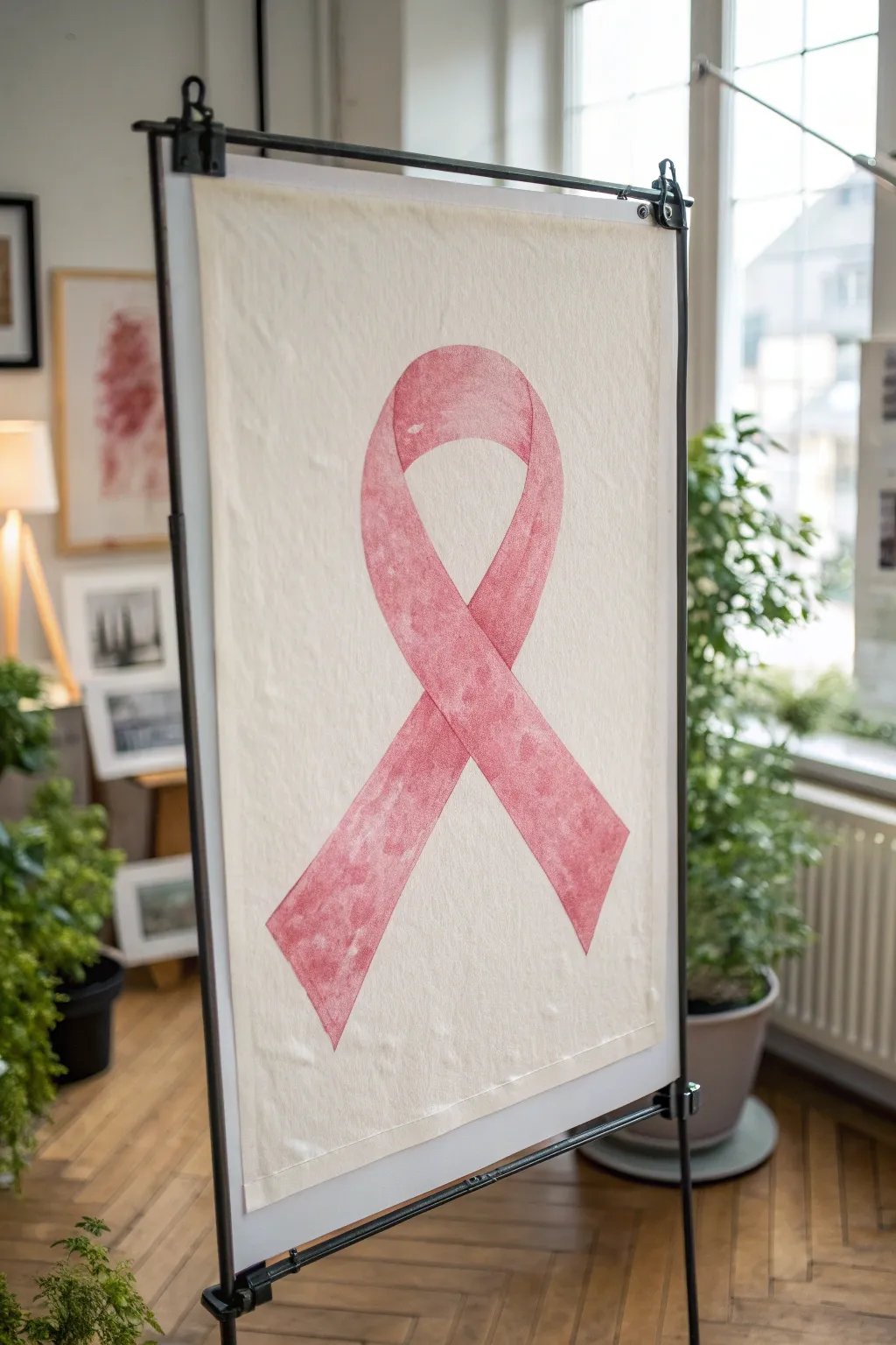 Minimal pink ribbon poster idea with a clean border and blank space for your slogan