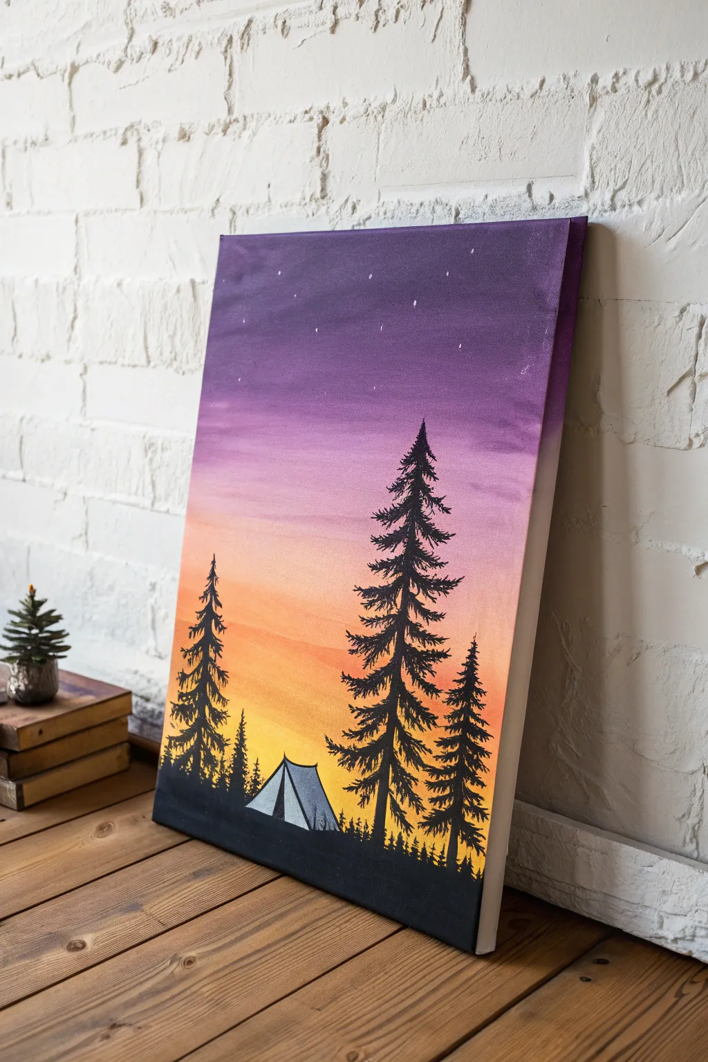 Capture the golden hour indoors with this dreamy ombré sunset silhouette canvas idea.