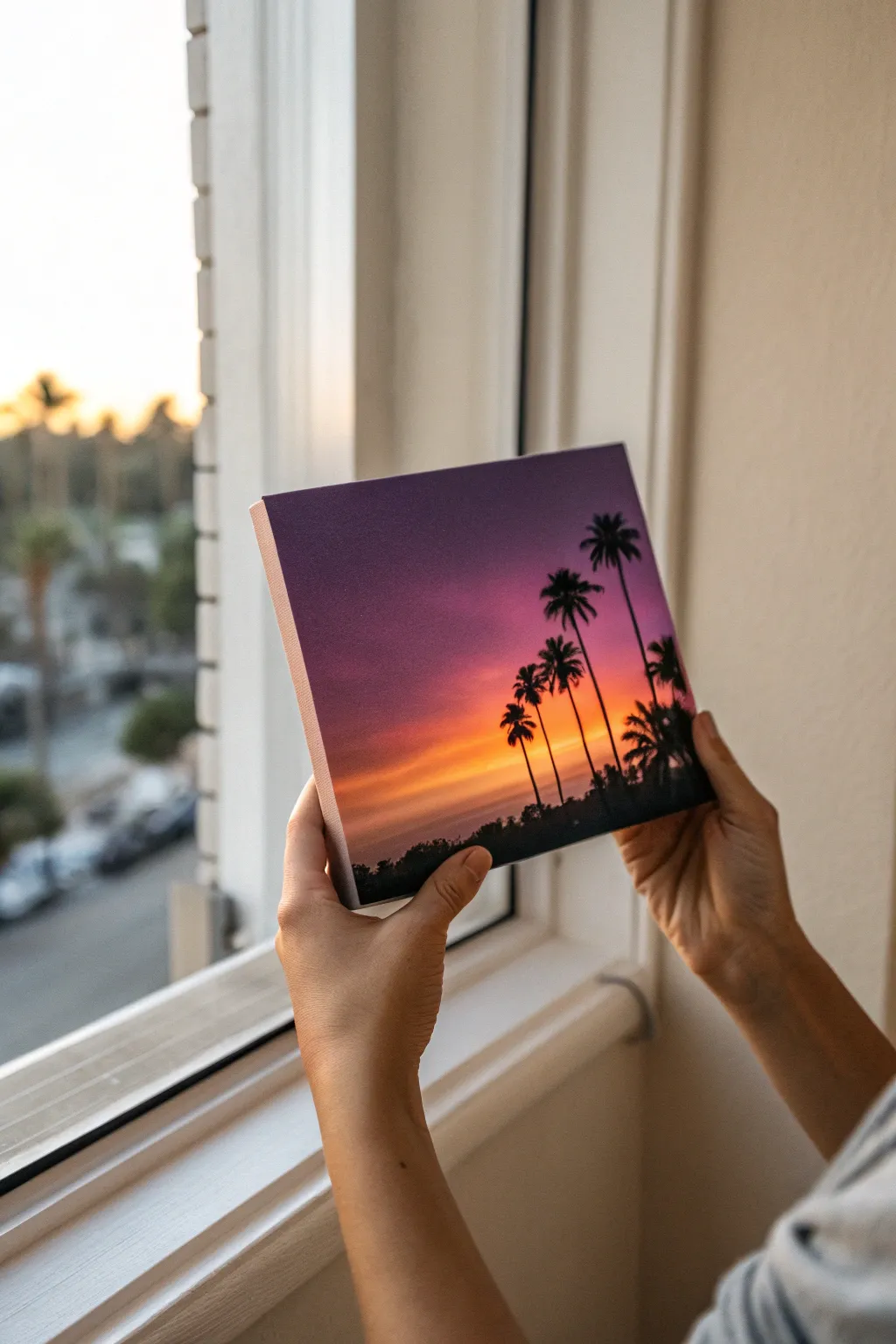 Sunset gradient mini canvas board with a bold black silhouette, minimal, calm, and easy to recreate