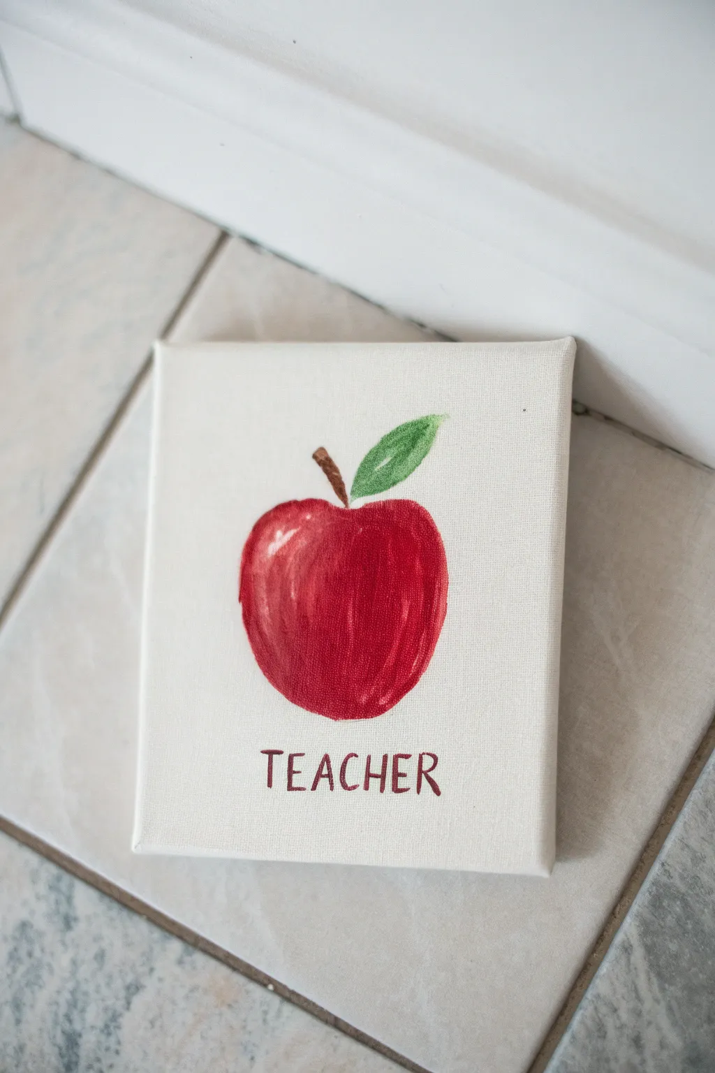 Classic red apple canvas with simple hand lettering for a heartfelt teacher gift