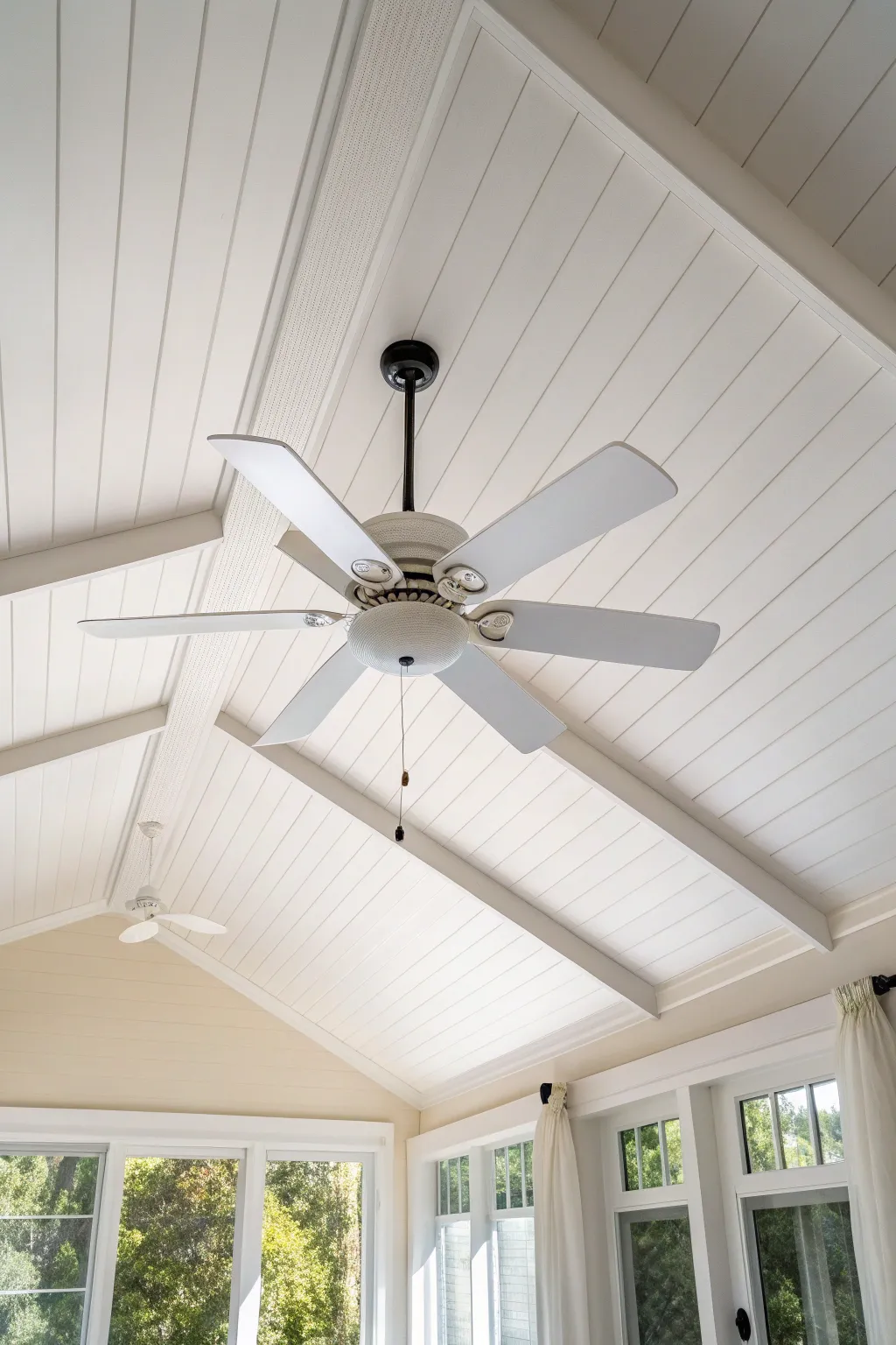 White-on-white ceiling fan makeover: see the dark before and seamless blend-in after.
