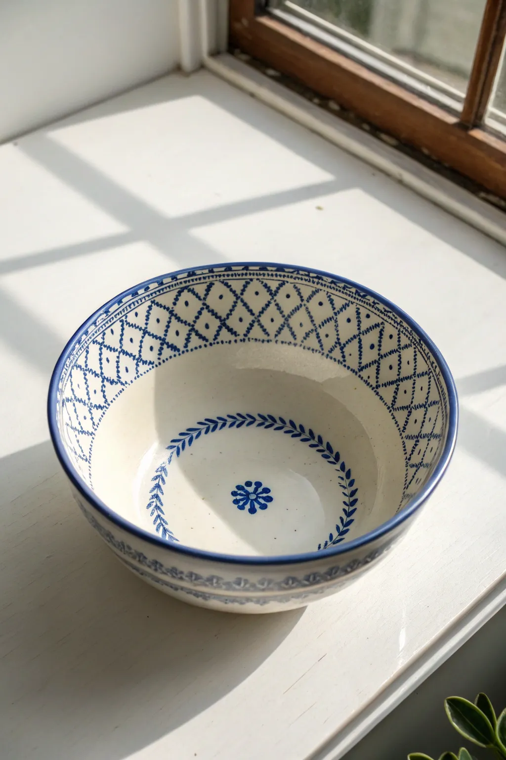 Classic blue-and-white rim pattern: simple, timeless ceramic bowl painting inspiration.