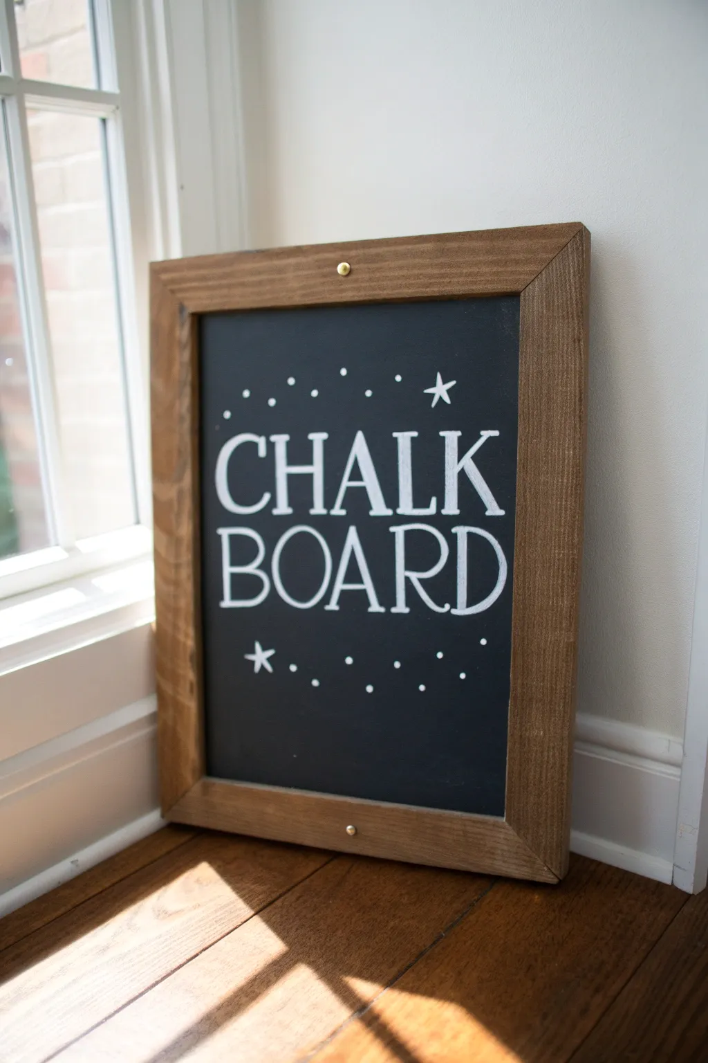 Minimal chalk marker quote board with delicate dots and stars, perfect classic lettering practice.