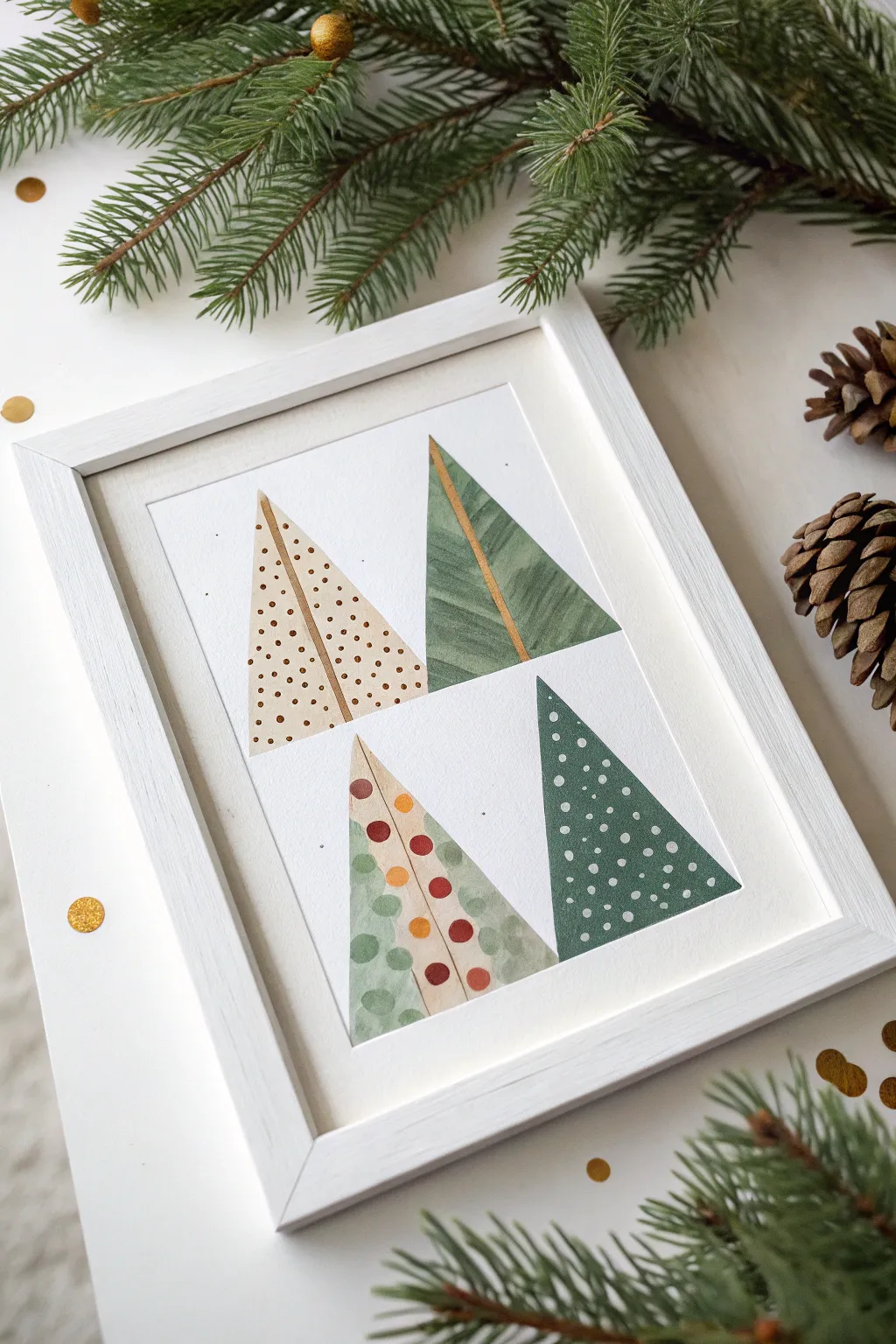 Create stunning holiday art with simple geometric shapes and soothing green tones.