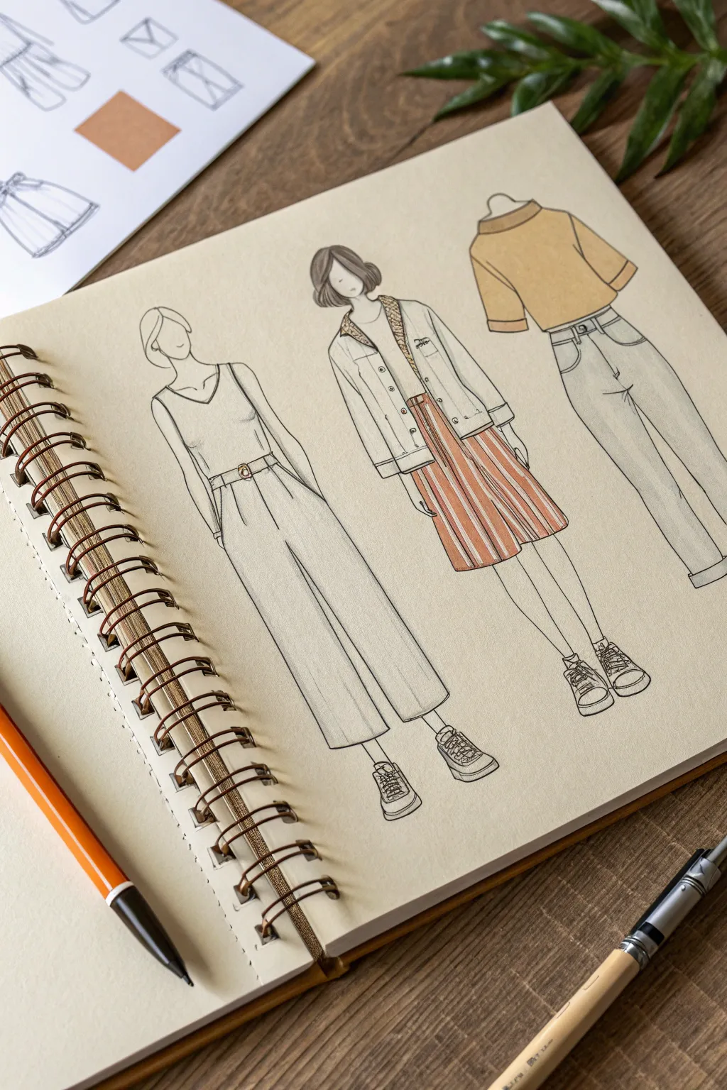 Classic casual outfit grid to sketch: 6 minimalist mannequin looks with clean Scandinavian lines.