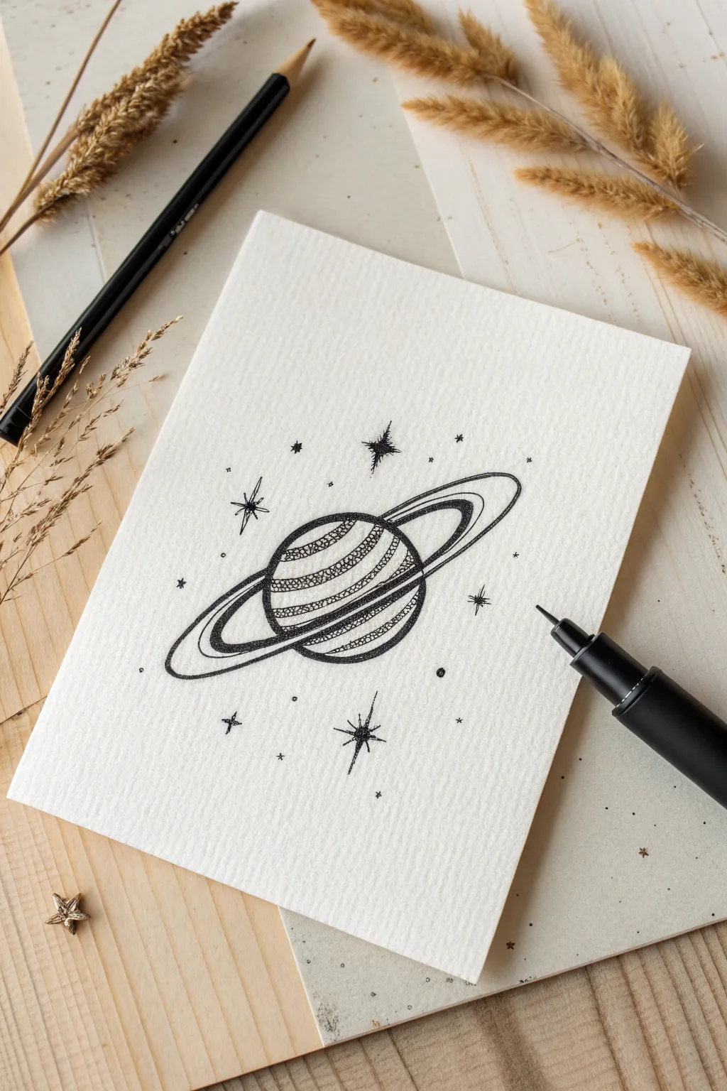Capture the cosmos with this elegant and minimalist Saturn sketch idea for beginners.