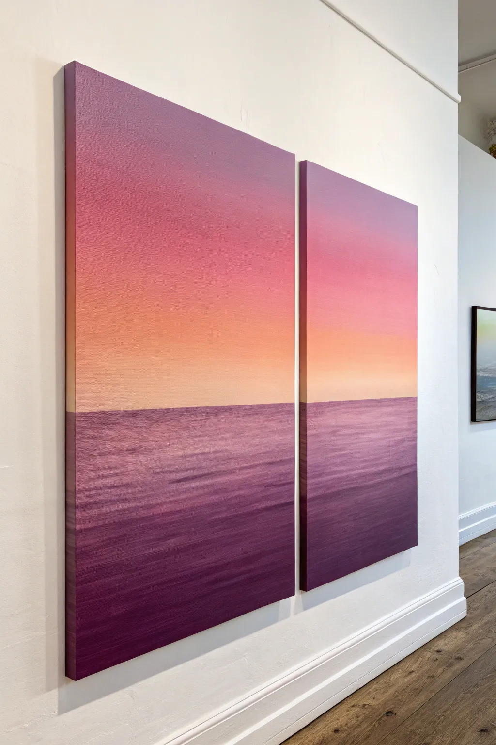 Seamless split-sunset diptych with a shared horizon line, a dreamy couple painting idea