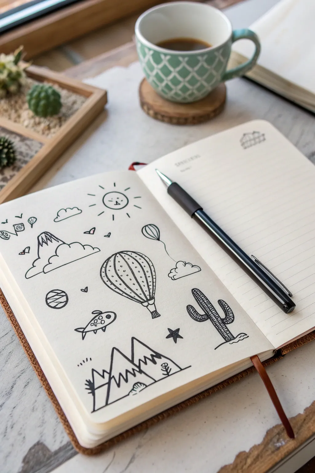 Mash-up doodle page with playful hybrid sketches, simple lines, and soft shading for easy practice