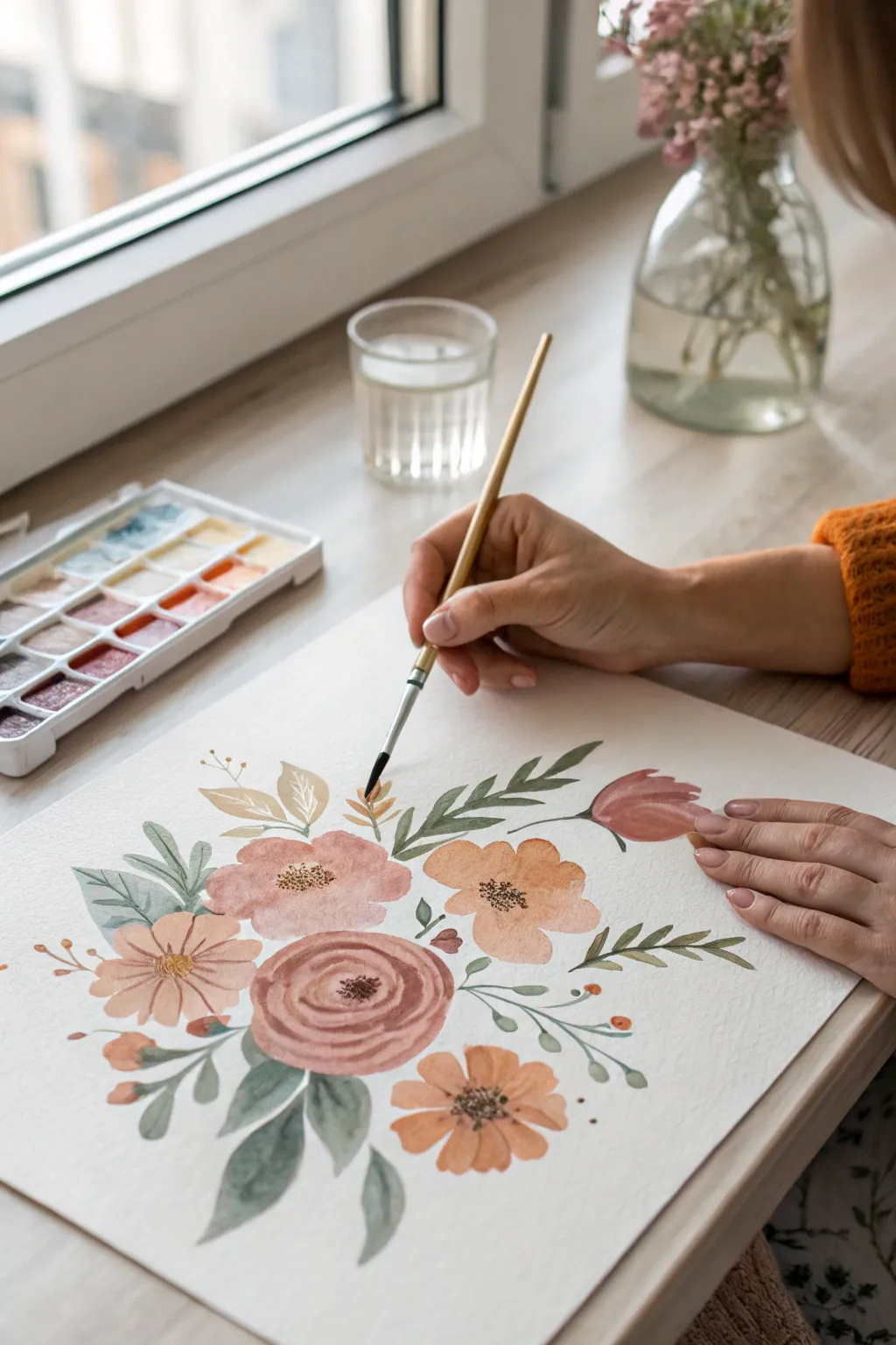 Loose watercolor florals with soft bleeds and a calm 4-color palette, simple and beautifully handmade