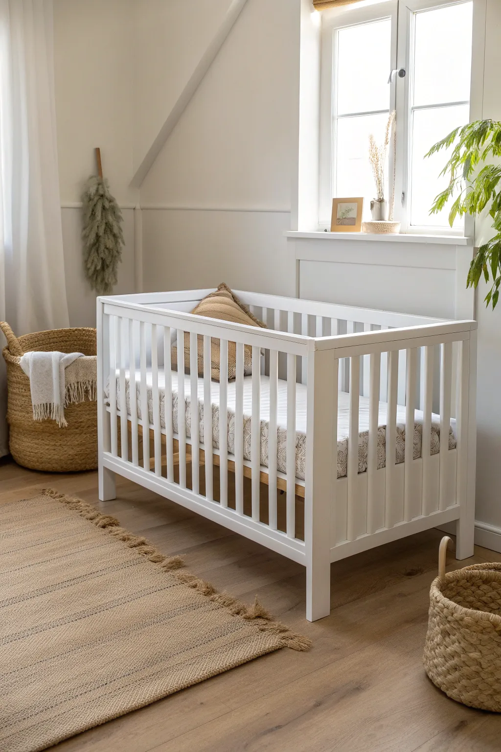 Classic crisp white crib refresh with a subtle before and after wood to white detail.