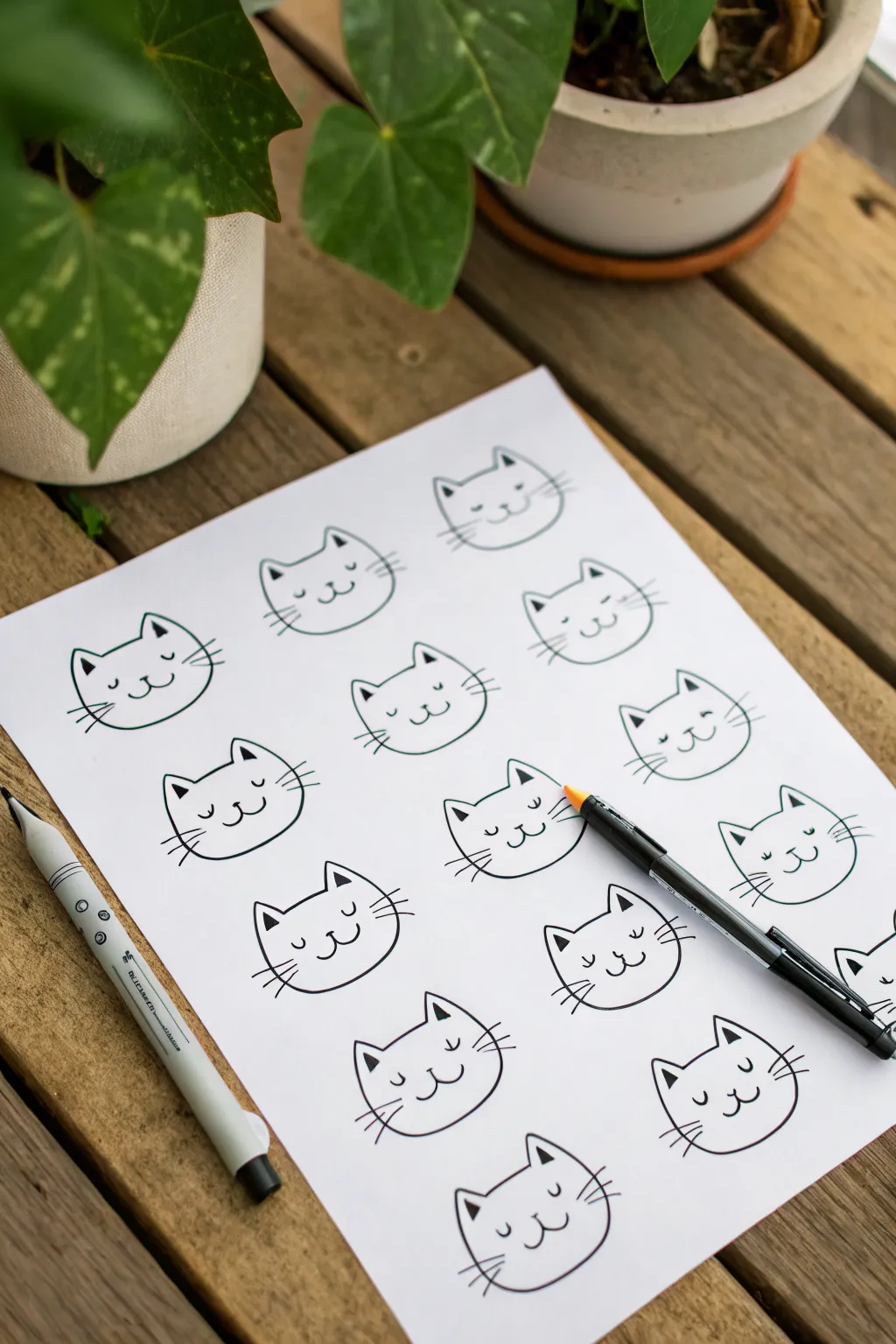 Chubby cat face doodles in 9 easy expressions for cute, minimal drawing inspo