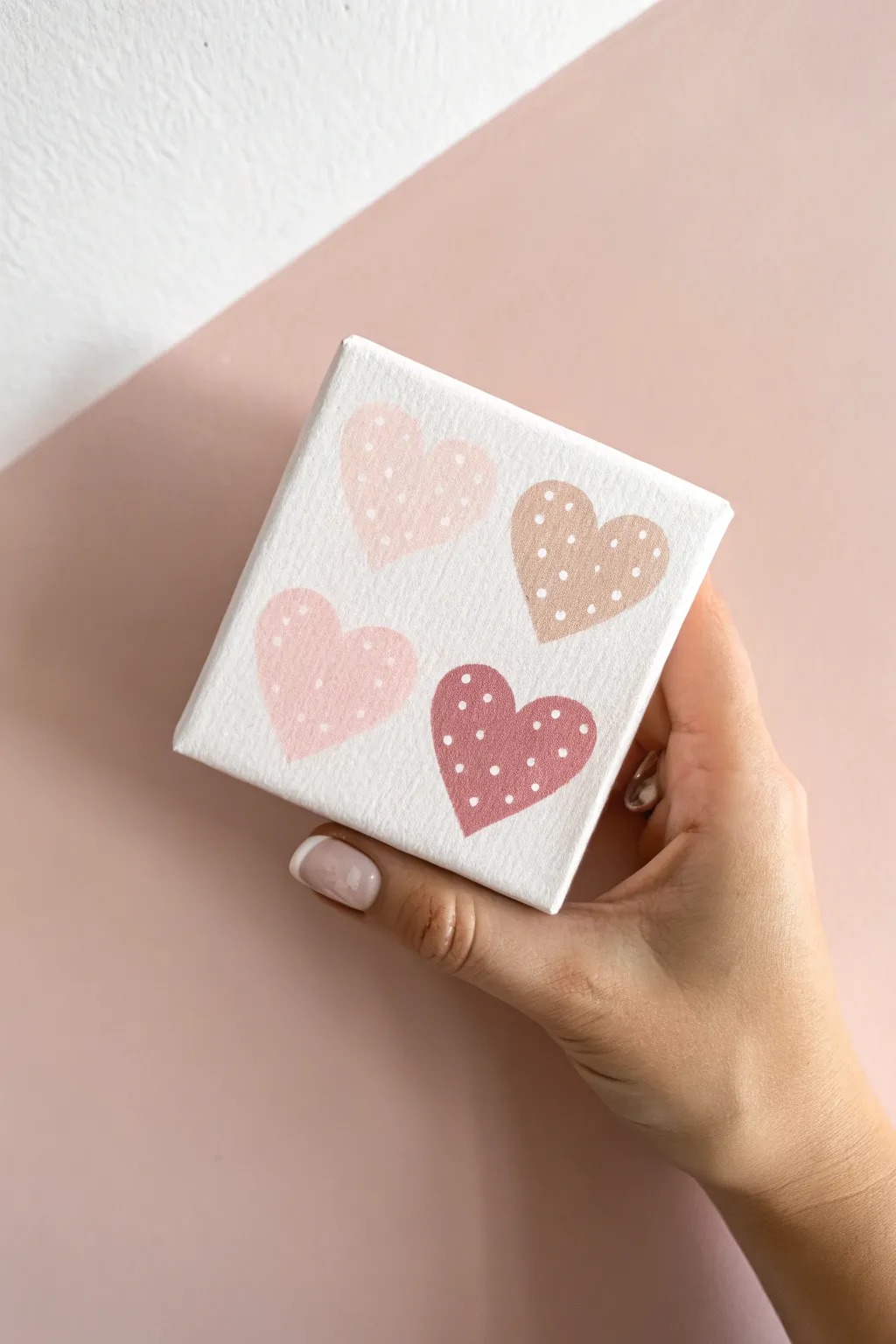 Pastel hearts on a mini canvas, simple and sweet, perfect for an easy beginner painting.