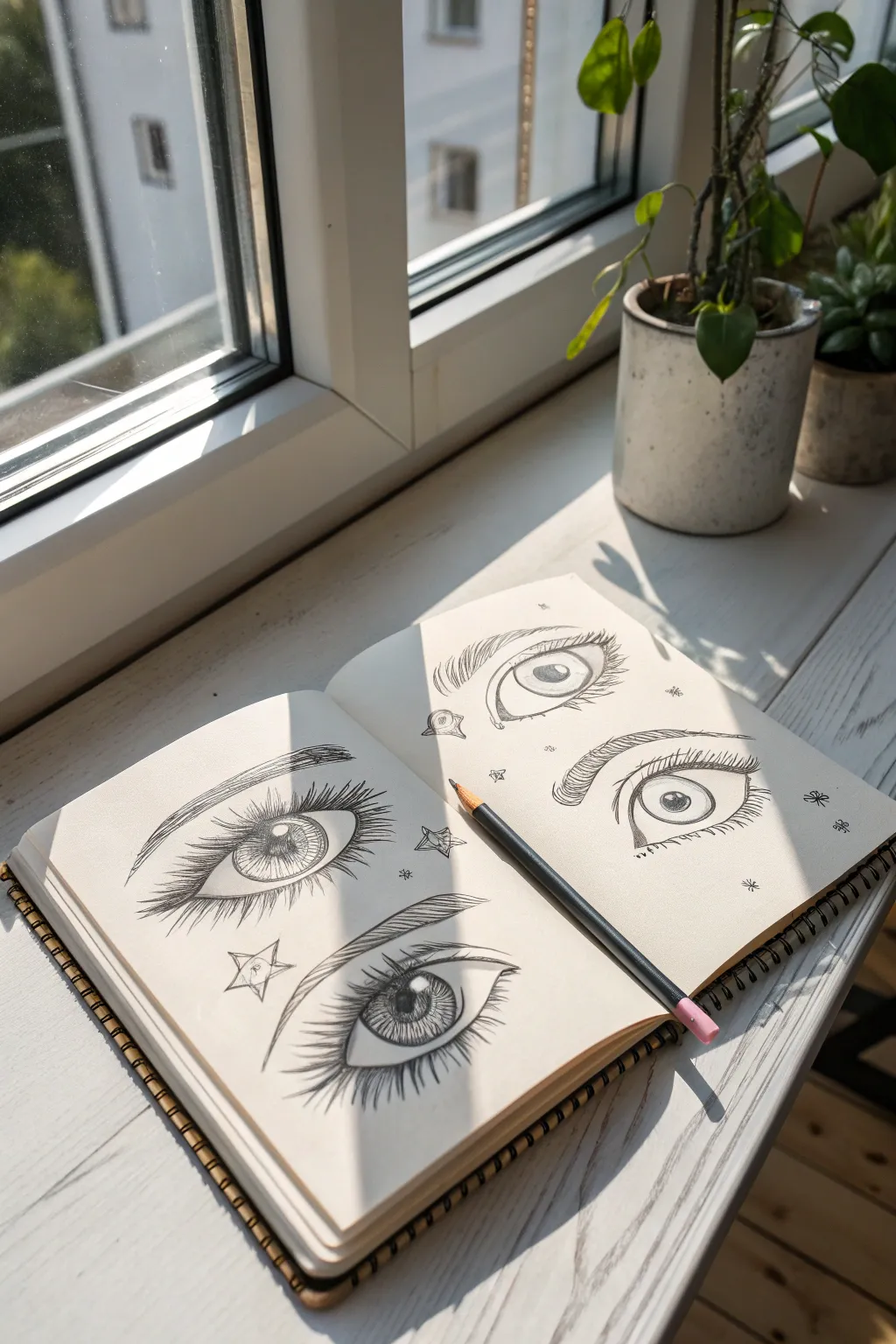 Practice manga sparkly eyes: layered irises, crisp lashes, and glossy highlights on a clean page