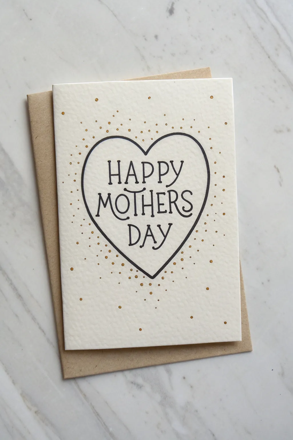 Classic heart on a folded card with tiny sparkles, a simple Mothers Day drawing anyone can try.