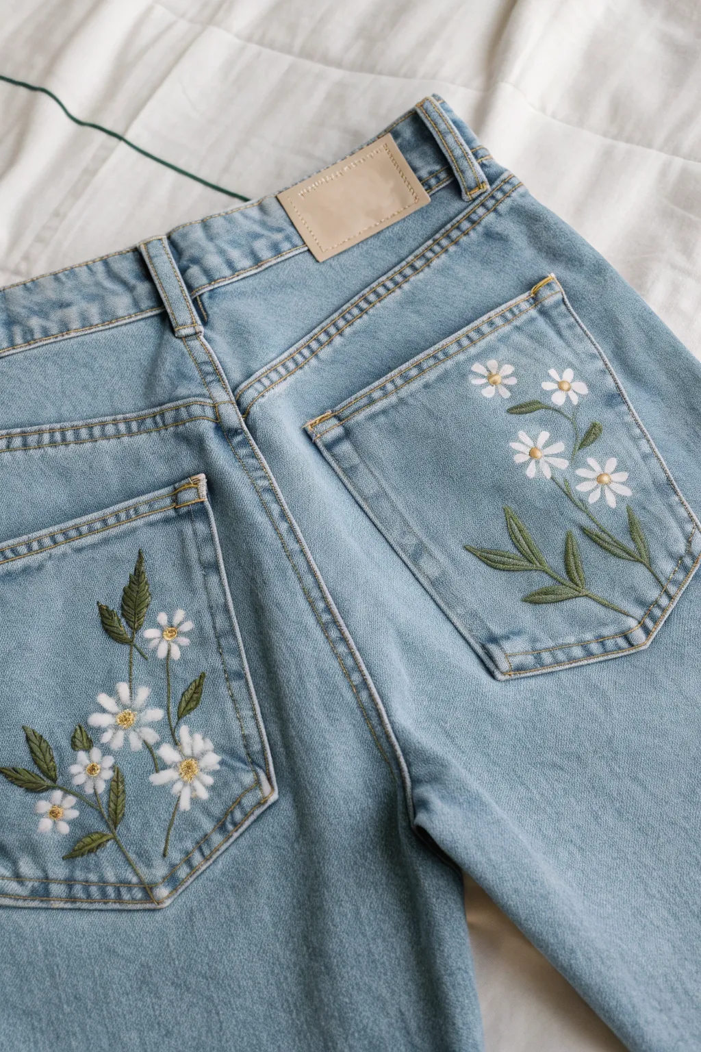 Paint tiny daisies on denim back pockets for an easy, classic floral upgrade.