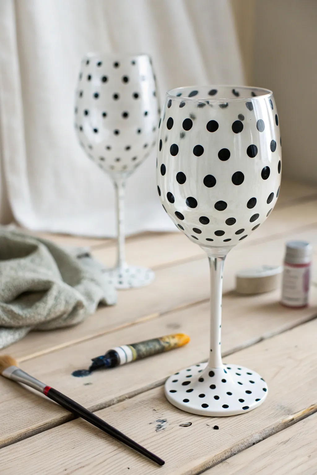 Easy polka dot party glasses: minimalist black-and-white meets playful confetti dots.