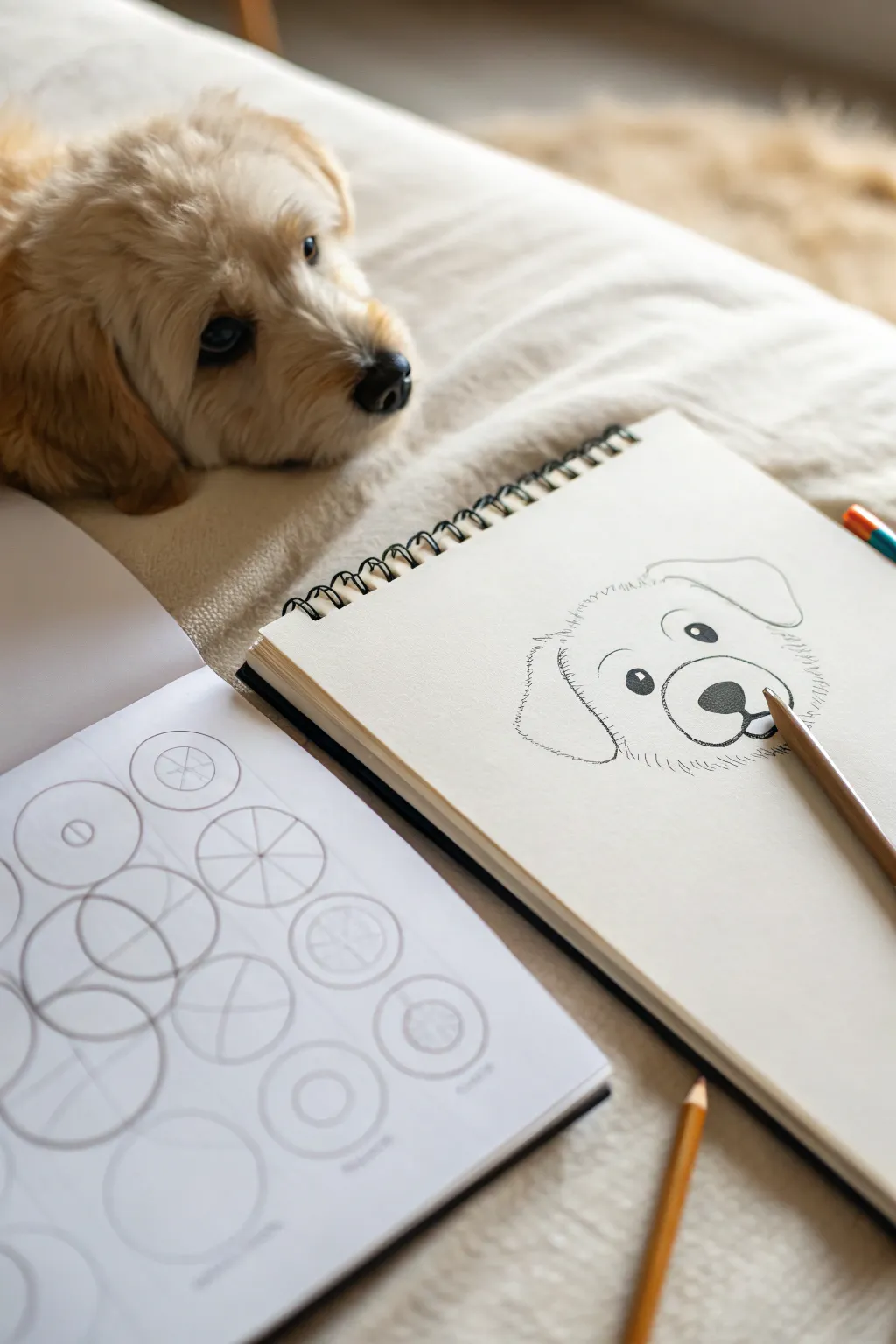 Learn a cute puppy face using only circles and ovals, simple steps for absolute beginners.