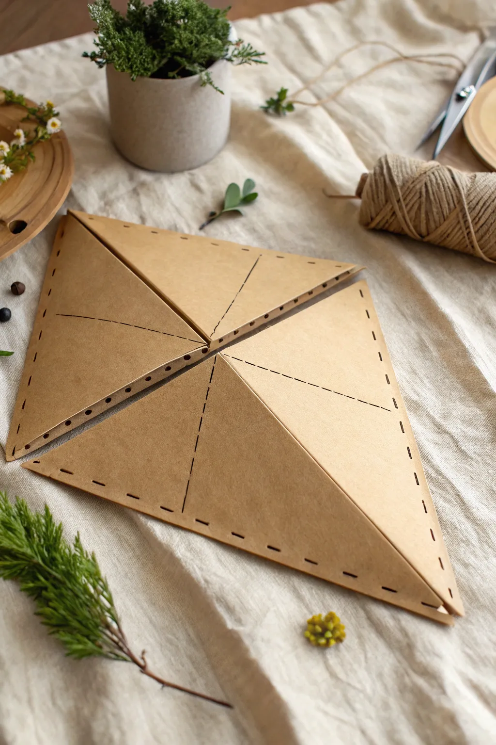 Classic snap-jaw dragon puppet base from folded triangles, crisp folds and taped tabs.