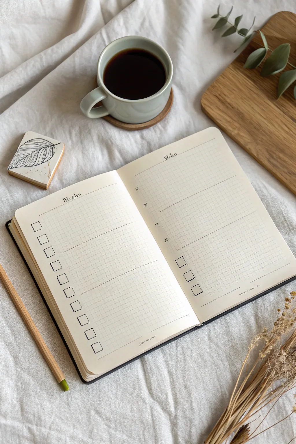 A calm daily prompt page setup to spark quick drawing ideas in a minimal, cozy sketchbook spread