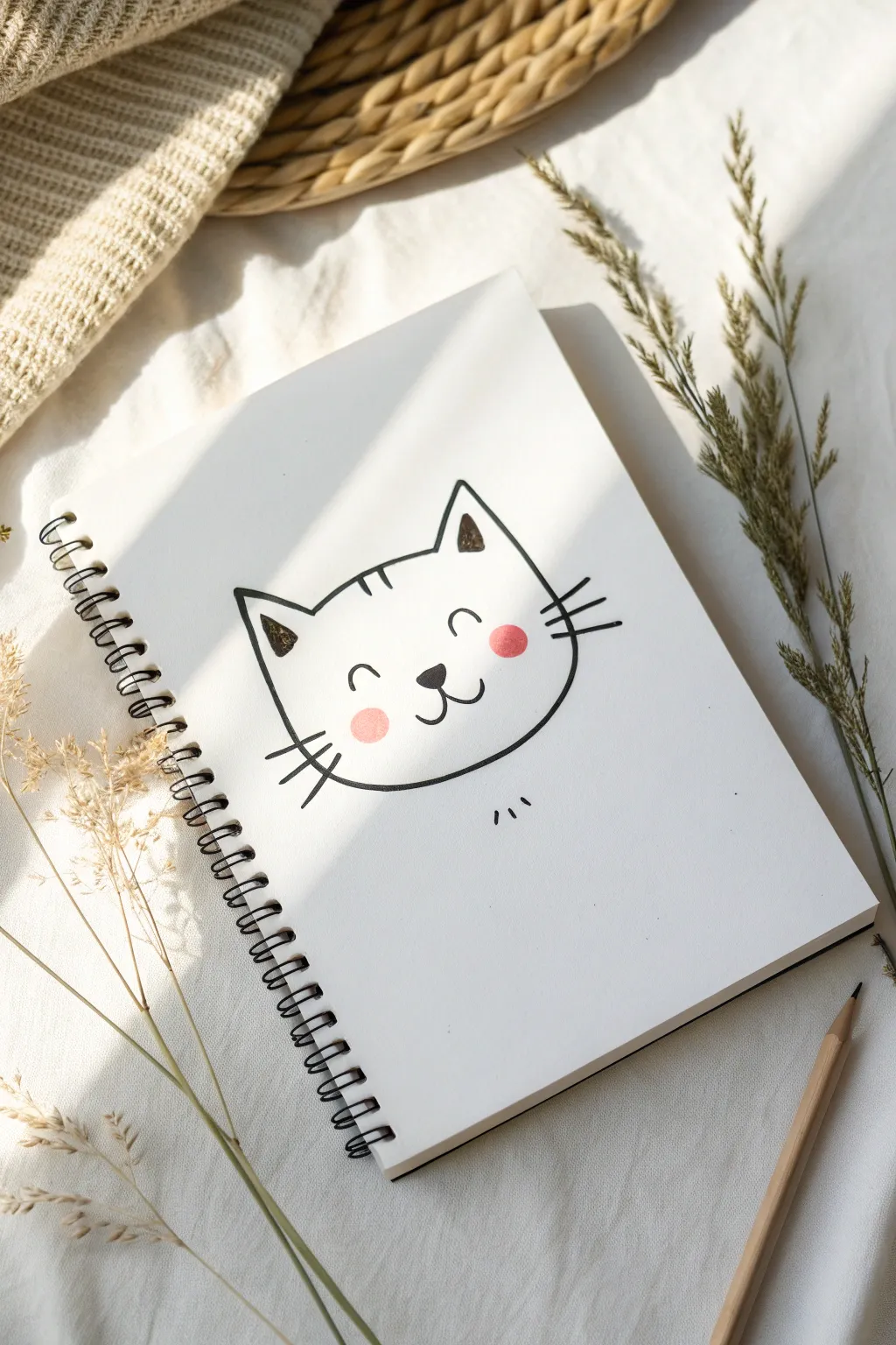 Simple cute cat face doodle in bold black lines, perfect for easy minimalist drawing practice