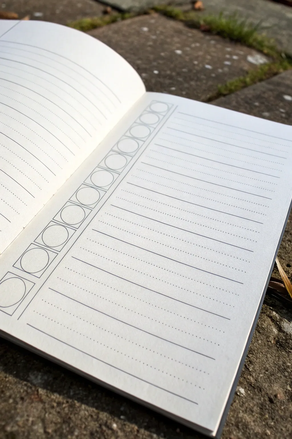 Warm-up page of basic shapes, from light strokes to confident lines, perfect for beginners.