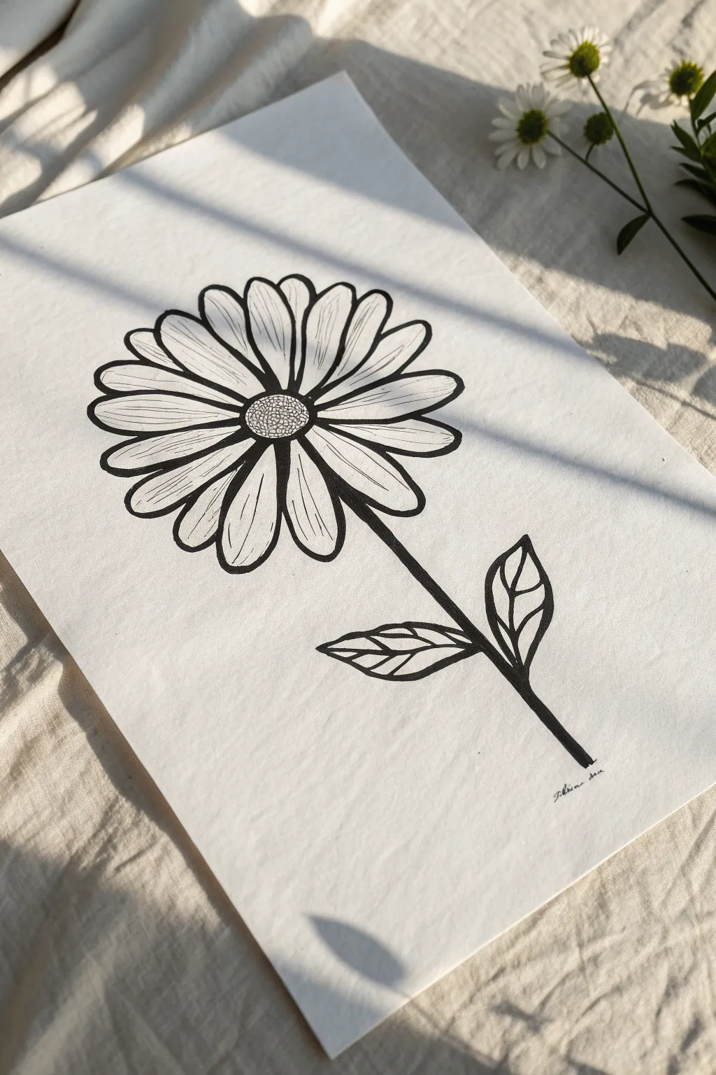 Simple daisy outline in bold line art, perfect for easy tracing and minimalist sketches
