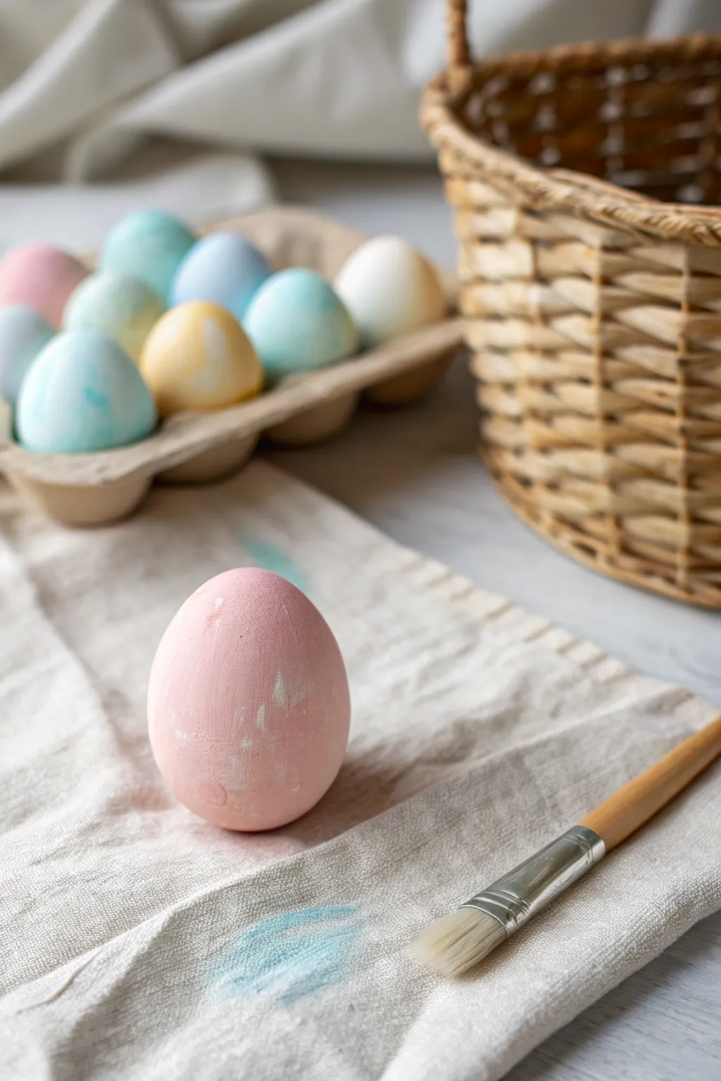 Soft pastel base coats for Easter eggs, drying neatly for a clean, Scandinavian spring look.