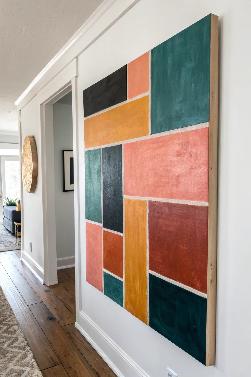 Bold color blocking with big brushstrokes for an easy modern abstract canvas look