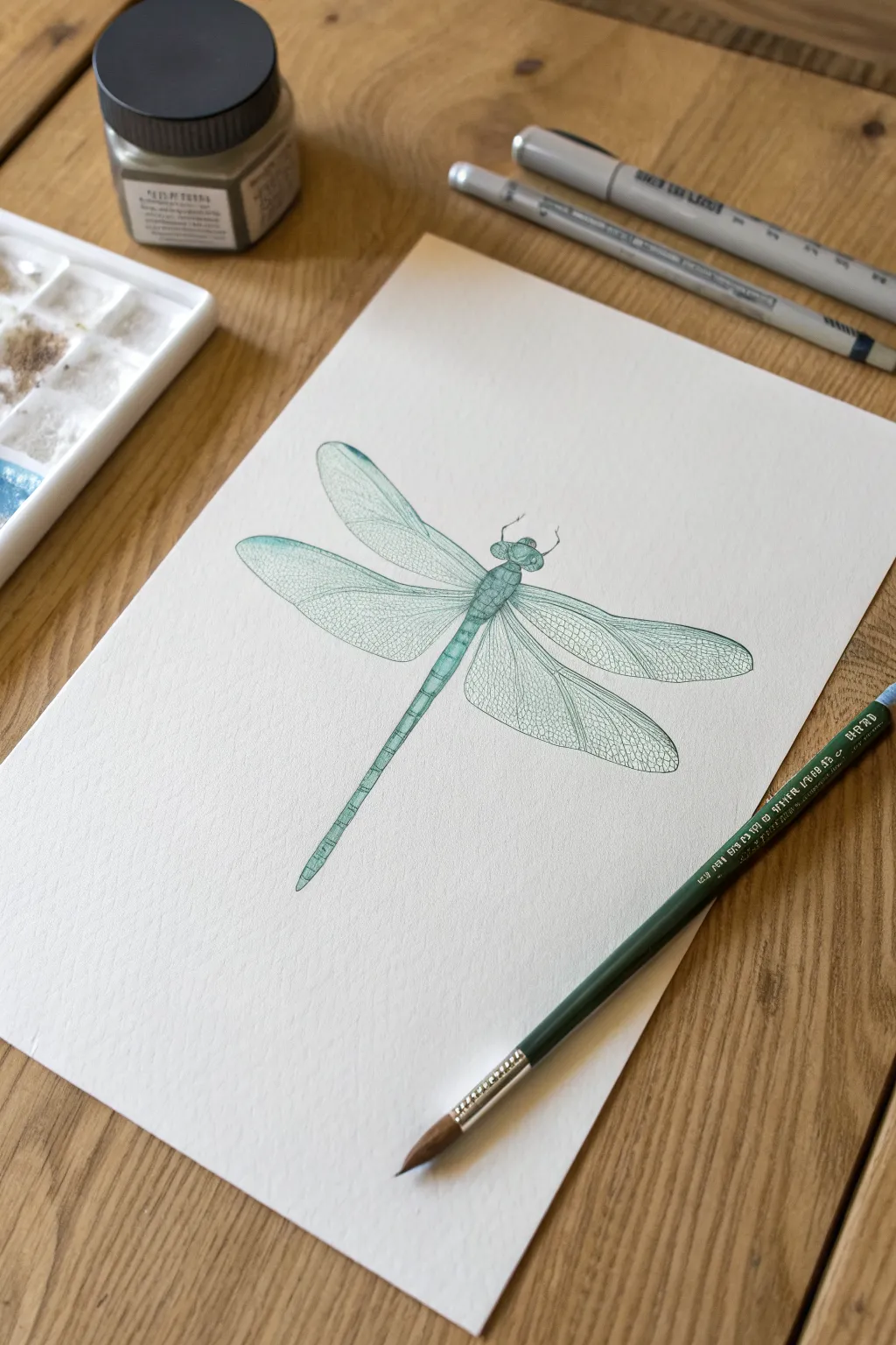 Classic top-down dragonfly symmetry with simple shapes and faint guides for an easy painting start