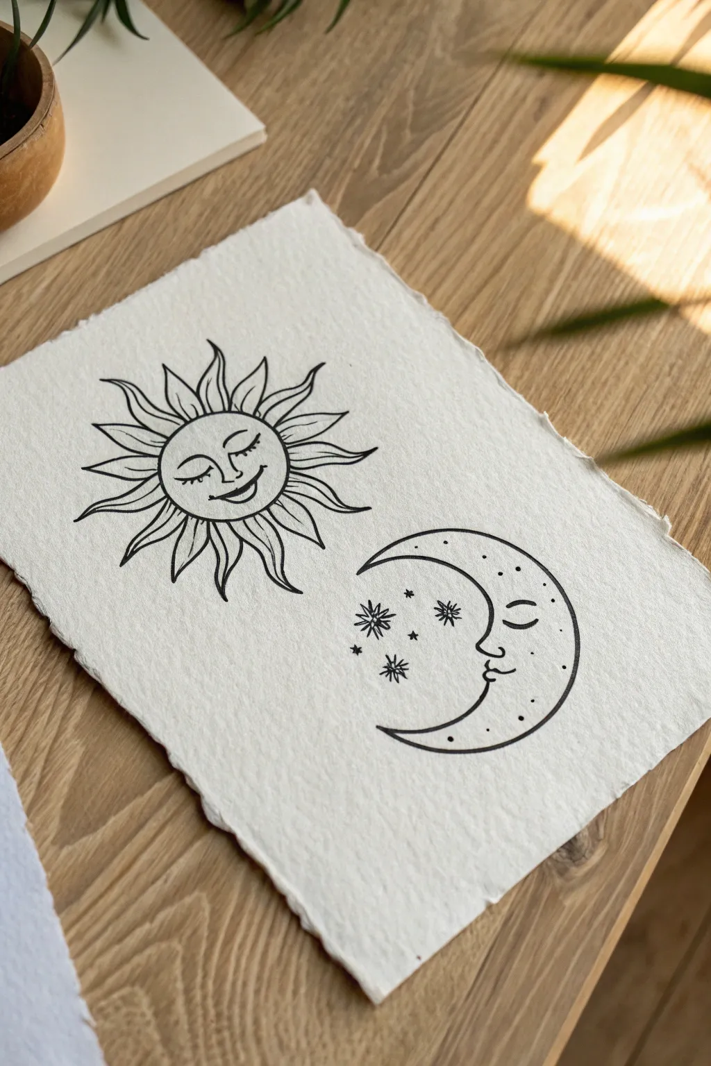 Embrace cosmic balance with this simple sun and moon sketch. 🌞 The perfect minimalist boho art project.