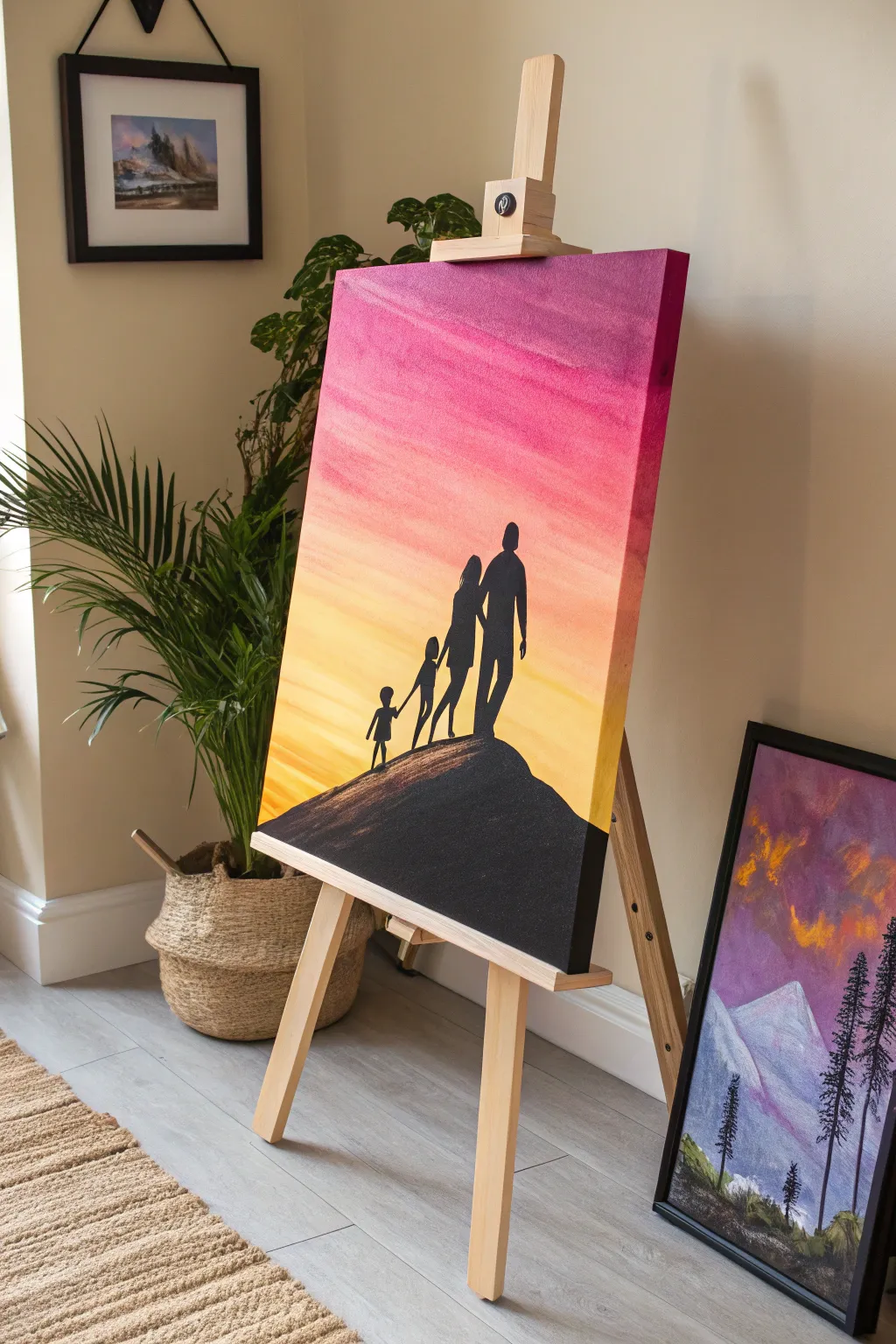 Capture family love with this vibrant sunset silhouette painting. Simple, beautiful, and easy!