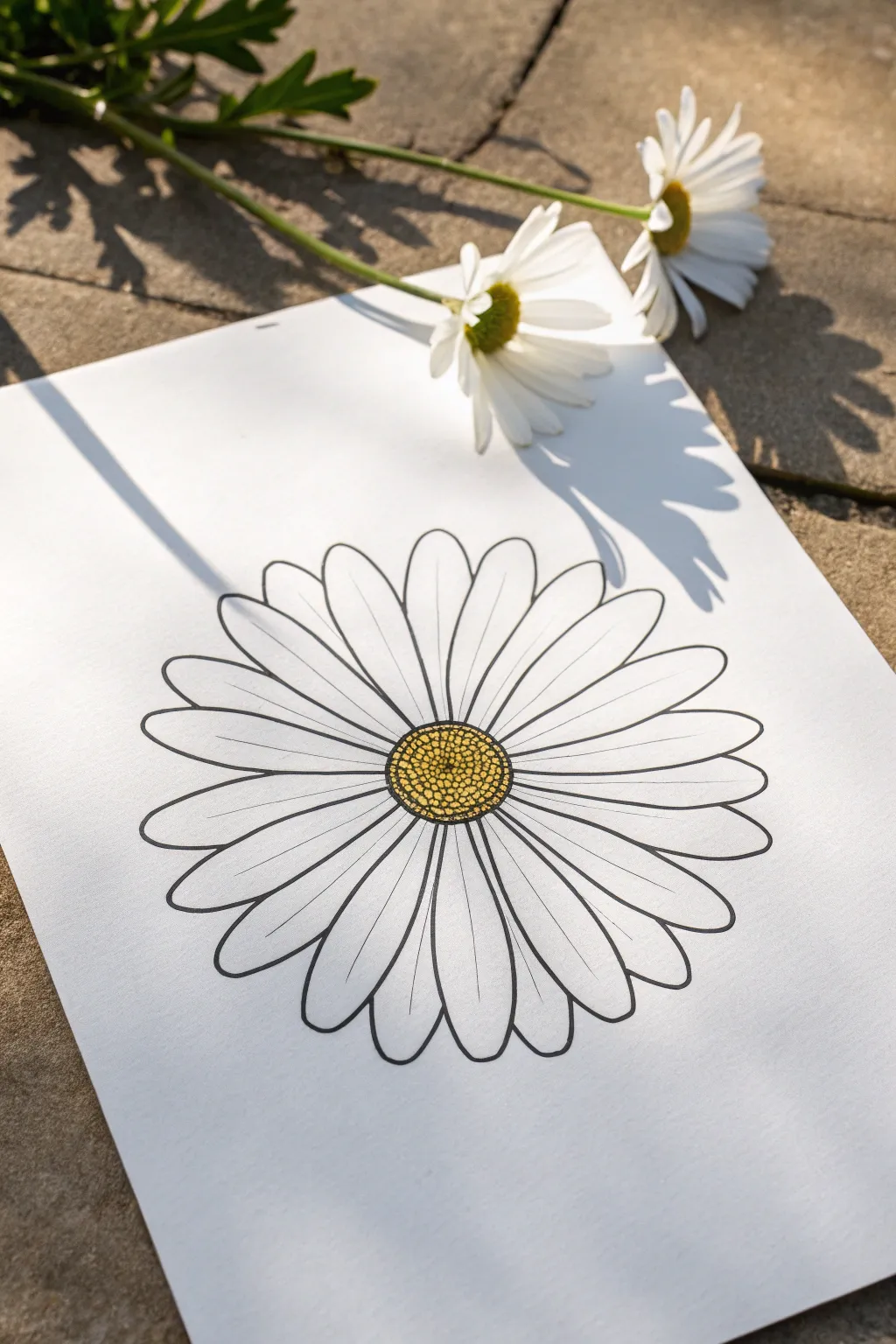Learn an easy classic daisy: clean circle center and simple petals, perfect for quick sketches.