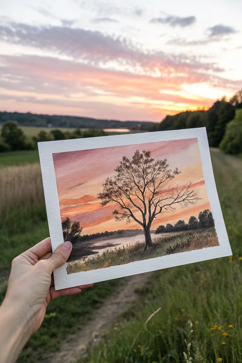 Paint a soft sunset gradient and bold tree silhouettes for an easy, calming gouache landscape.