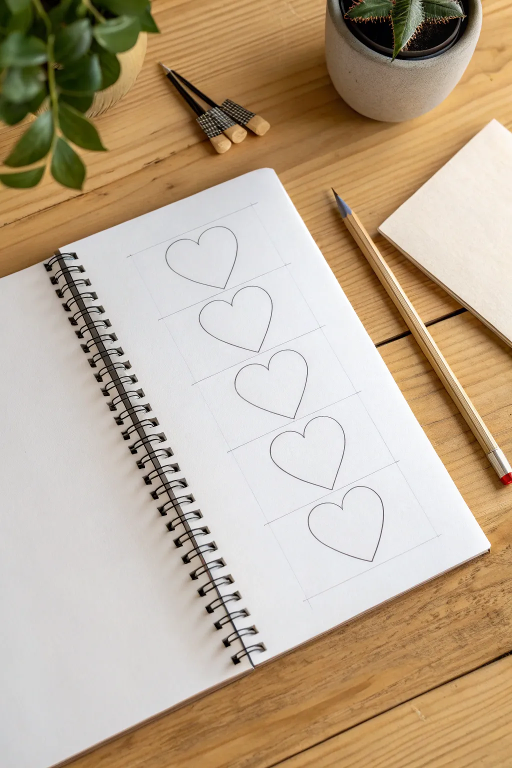 Classic heart outline made easy: guidelines, circles, then a crisp final heart in dark ink.