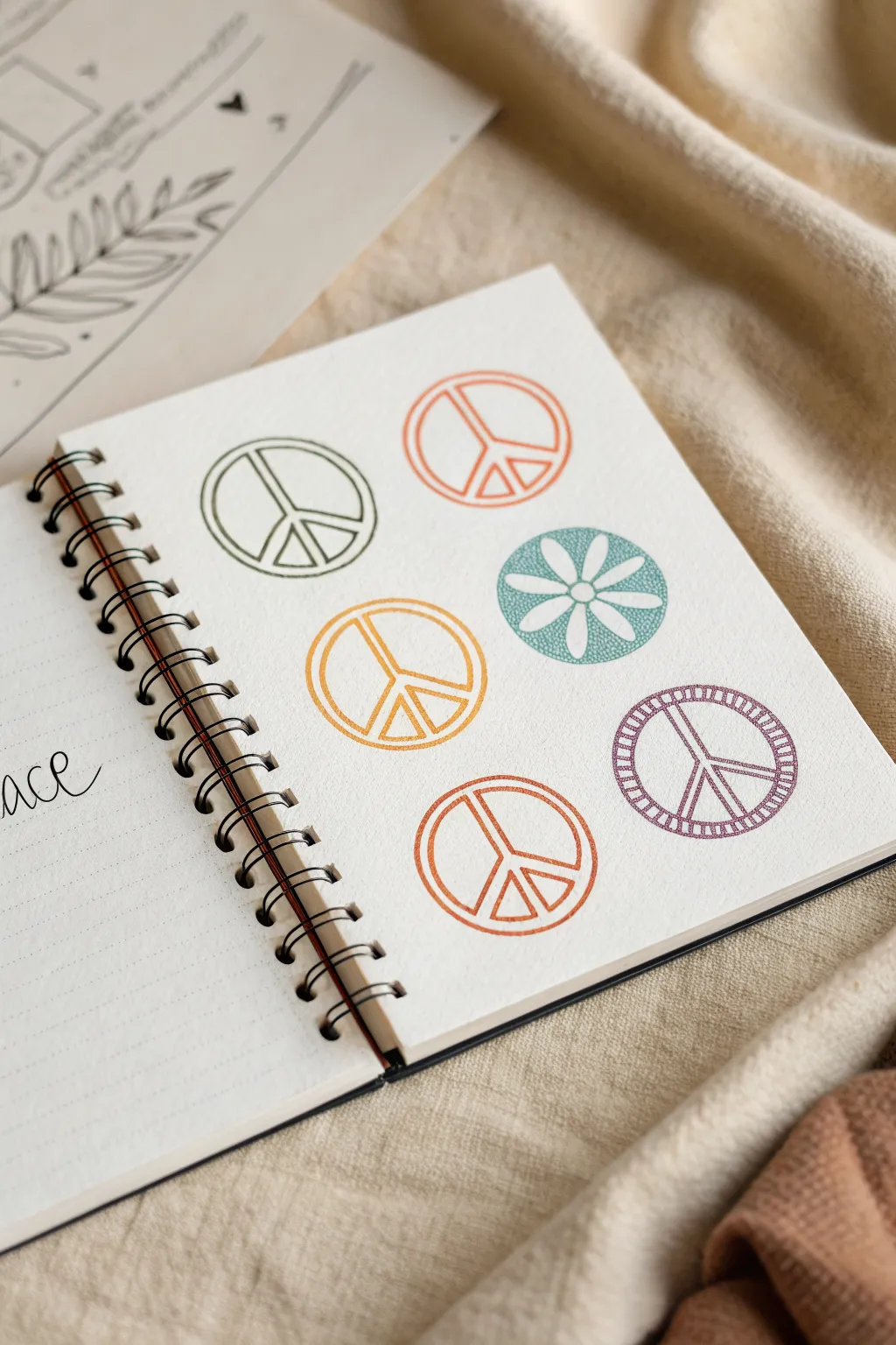 Classic peace sign doodles in bright retro colors, minimal, calming, and easy to recreate.